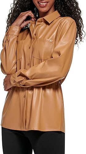 Vista 2 de Calvin Klein Chaqueta ligera de cuero con cuello de cintura ajustada para mujer