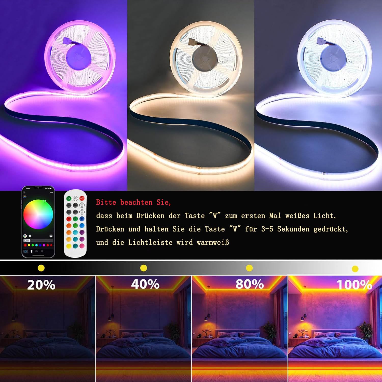 10M COB LED Streifen RGBW Warmweiß, WiFi Smart LED Strip Musik Sync, Punktloses Lichtband 672 LEDs/m, 24V LED Leiste Kompatibel mit Alexa/Google Home, App-Steuerung, inkl. Netzteil