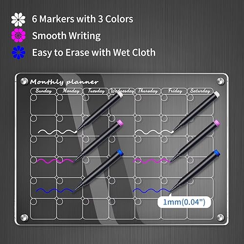Miniatura 3 de Healuck Calendario magnético de borrado en seco, calendario transparente para refrigerador, pizarra acrílica de borrado en seco de 16 x 12 pulgadas