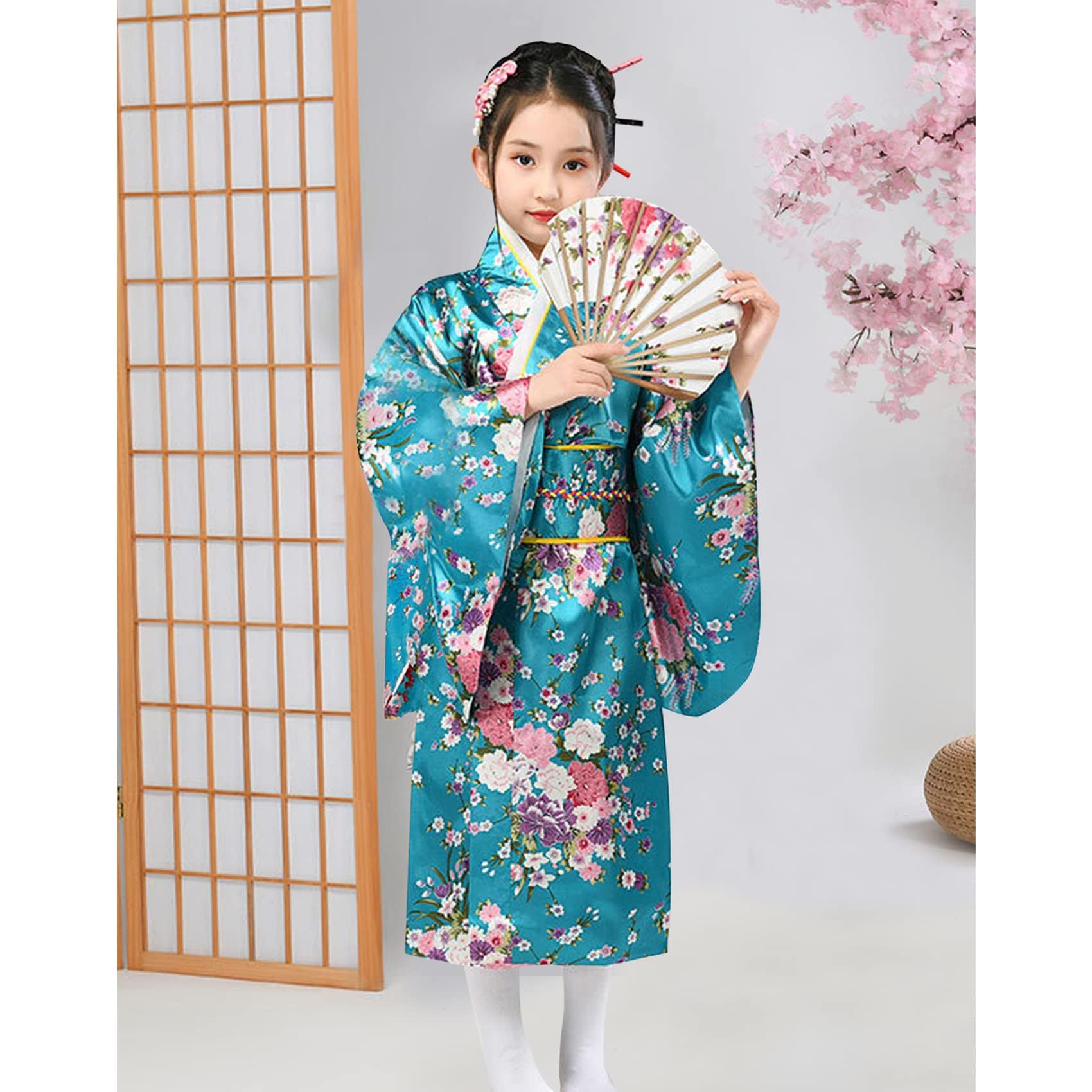Kimono Japoński Szata Yukata Tradycyjny, Styl Japoński, Satynowa Sukienka, Koszule Cosplay, Sukienka Studniówkowa, Spa Szata Dziewczyna, Wentylator Skłaniany, Skarpety Tabi
