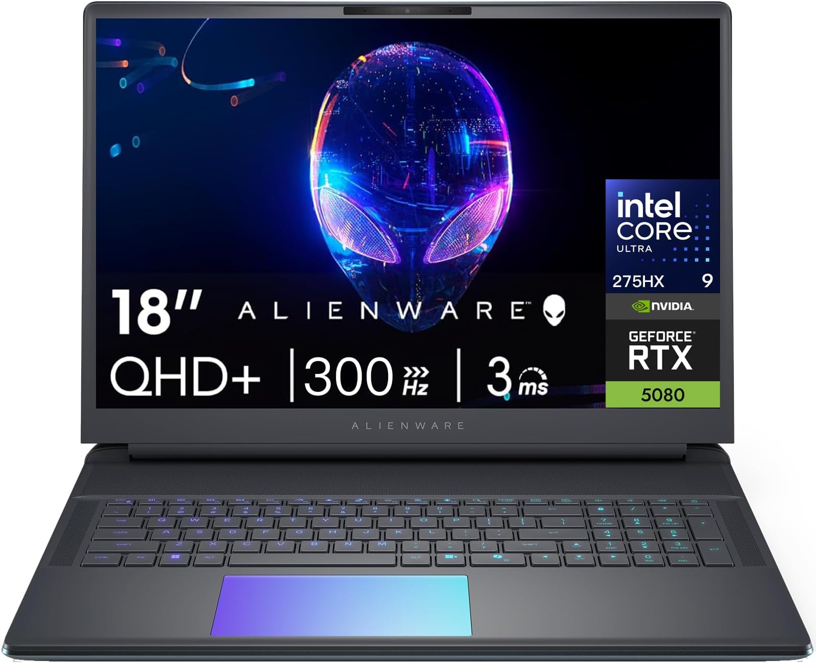 Alienware 18-inch Area-51 Gaming Laptop - GeForce RTX 5080 16GB GDDR7 18" QHD+ 300Hz Intel Ultra 9 275HX AlienFX RGB Lighting Wi-Fi 7 Ai NPU Quad Fan Cooling, Win 11PRO(64GB DDR5, 8TB SSD)