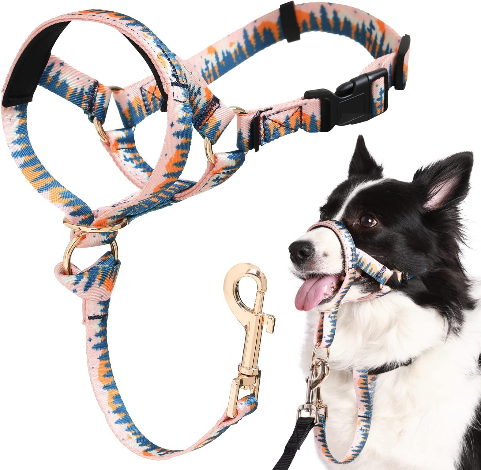 BARKLESSHead Collar for Dogs, No Pull Printed Mouth Harness, Gentle Head Halter for Small Medium Large Dogs Stop Pulling on Leash, Easy Control on Walks (L, Tree)