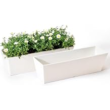 LA JOLIE MUSE Window Boxes Planters, Rectangular Plastic Planter for Indoor and Outdoor, Minimalist Chic Trapezoid-Shaped Succulent Planter, Matte White, Set of 2, 21.7 x 6 x 5.8 inches