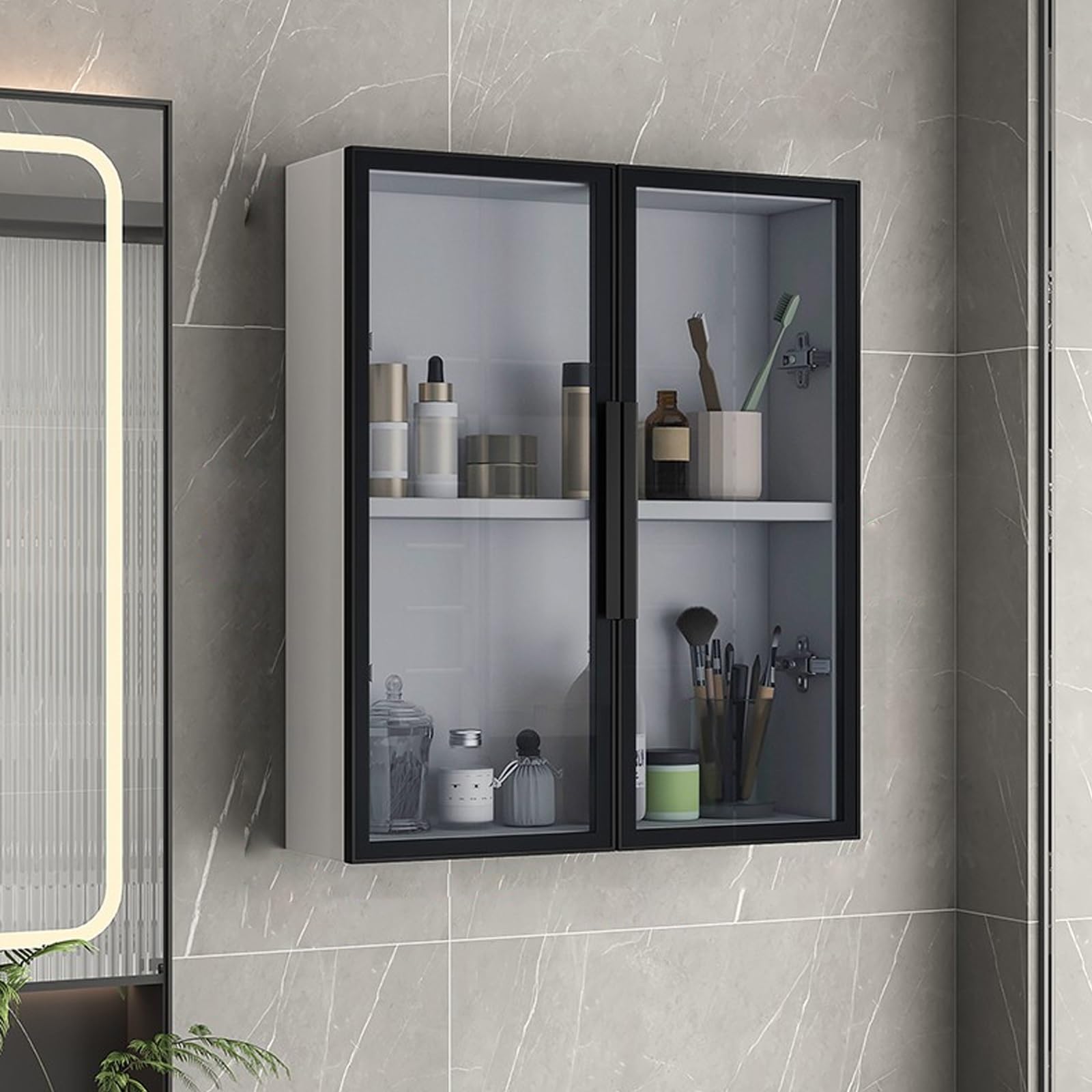 Generico mobiletto del Bagno,Pensile da Bagno, pensile da Bagno in Legno massello sopra WC, per Organizer da Bagno, pensile da Cucina con Ante in Vetro per Bagno, Camera da Letto, Cucina (Colore: B,