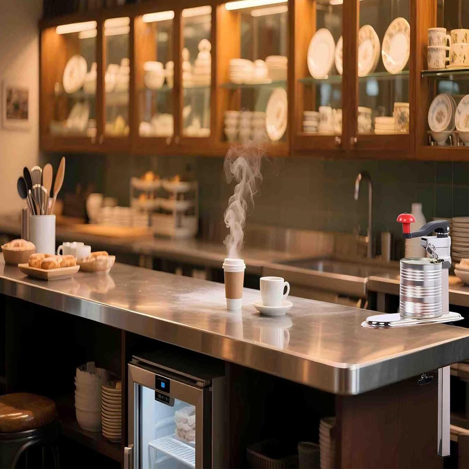 Komercyjny otwieracz do puszek, wytrzymała stal nierdzewna do kuchni restauracyjnej, gładkie cięcie krawędzi, otwiera 6-8 puszek na minutę, pasuje do puszek o wysokości do 33 cm