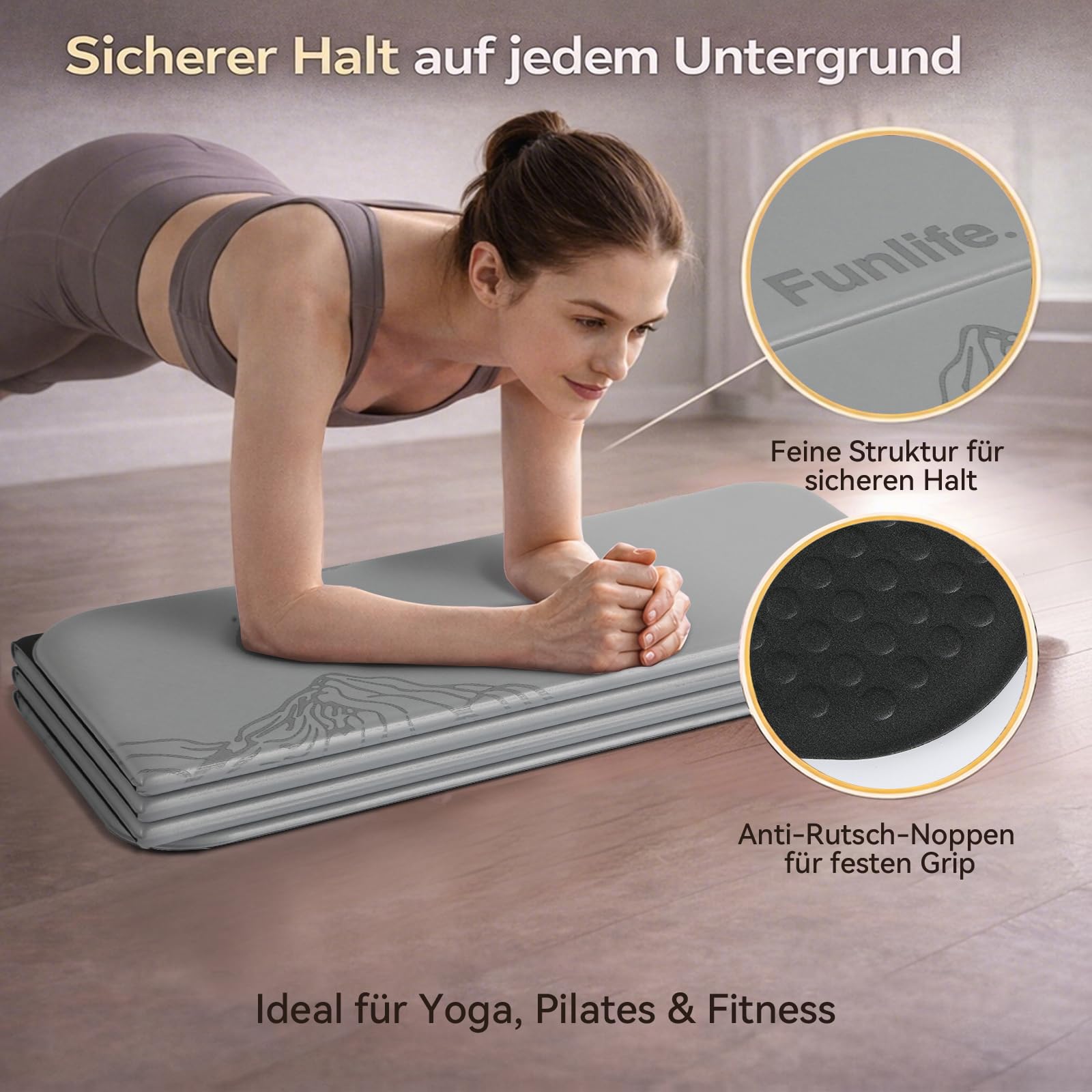 FunLife Yogamatte XXL 190x66cm – 10mm Extra Dick & Faltbar, Rutschfeste Fitnessmatte für Yoga, Pilates & Gymnastik, Ideal für Indoor & Outdoor
