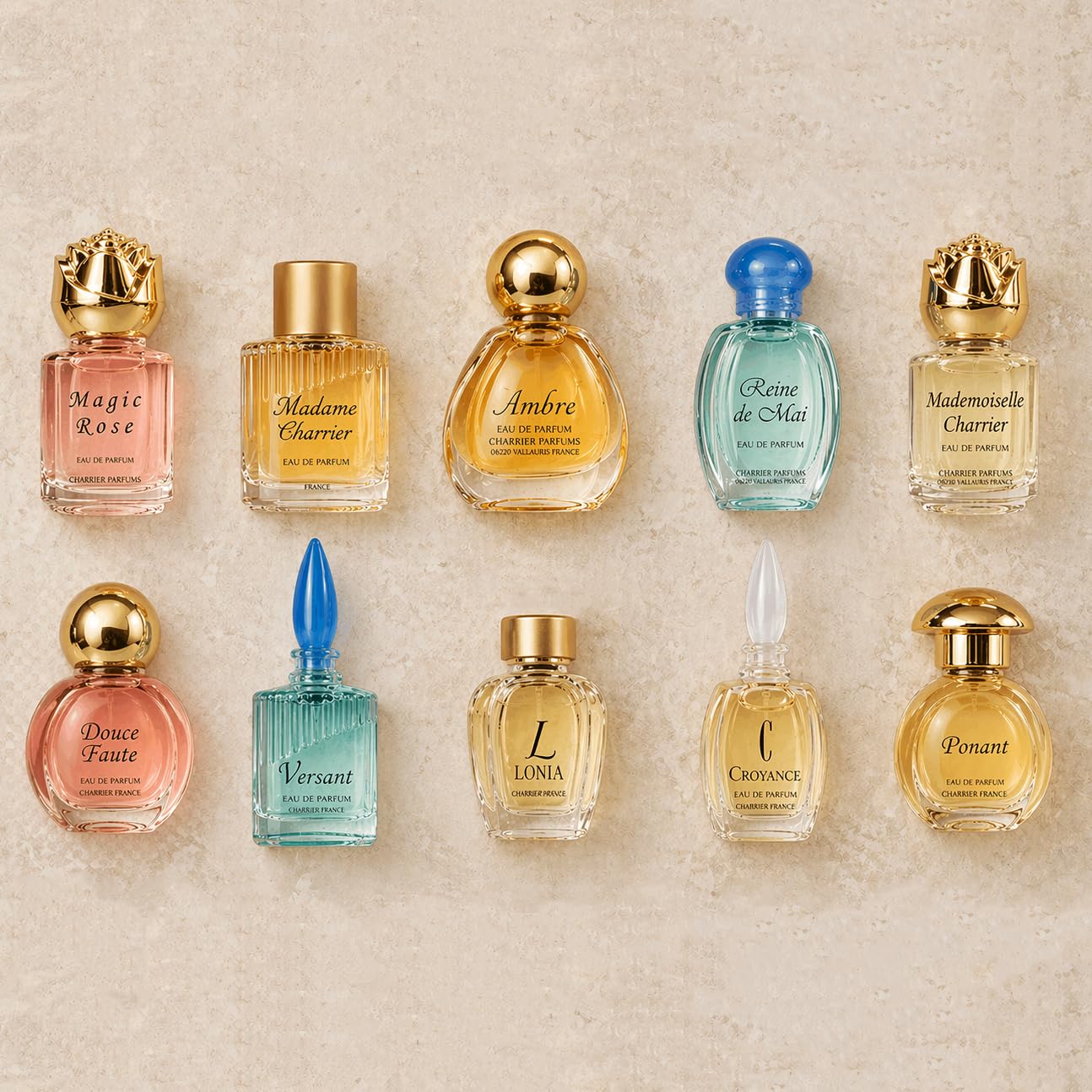 Charrier Parfums - Cofanetto di lusso Top Ten con 10 Eau de Parfum in miniatura 52,7 ml