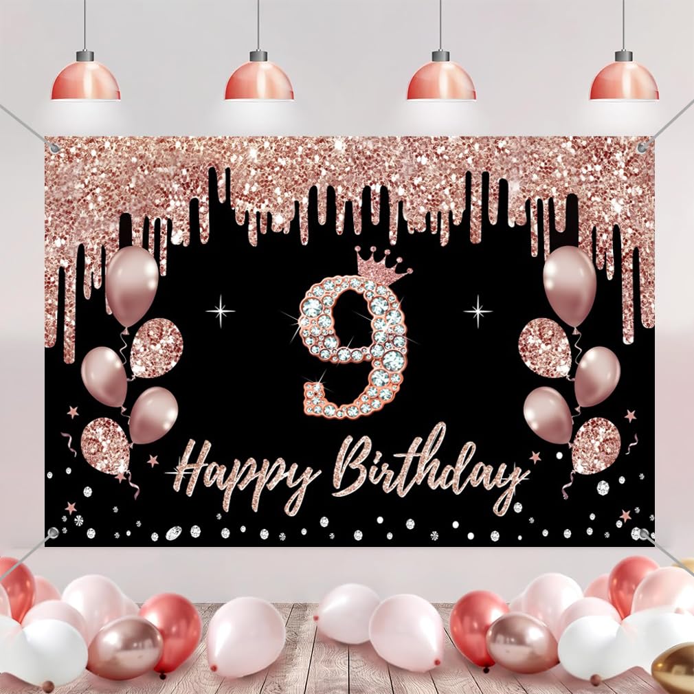 IMISI Geburtstags-Banner 'Alles Gute Zum 9. Geburtstag' – 115x180 Cm, Rosa, Mit Aufhängeschnur