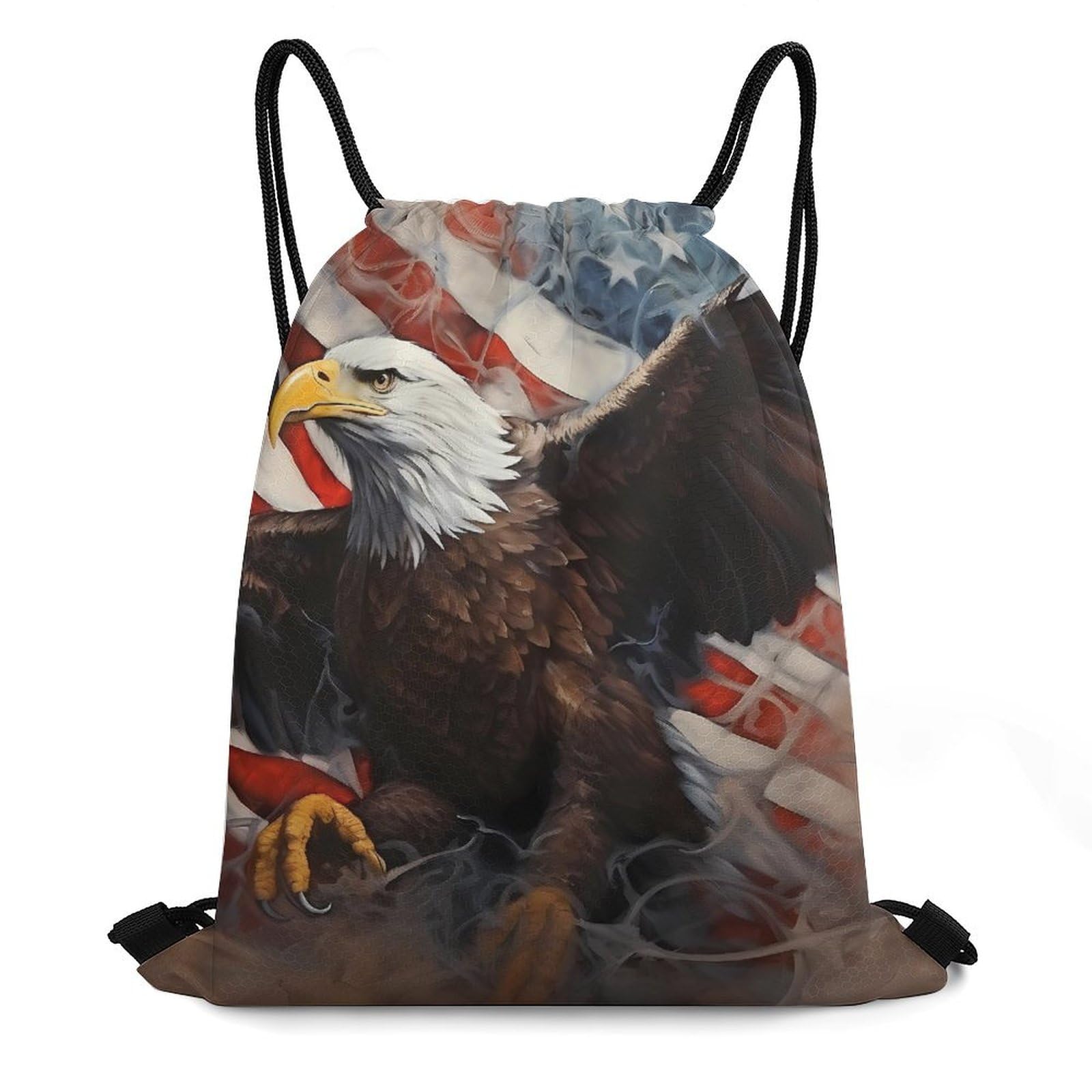 Retro American Flag Bald Eagle Drawstring Backpack Durable Sport Gym Bags Daypack for Men Women 35 * 42cm