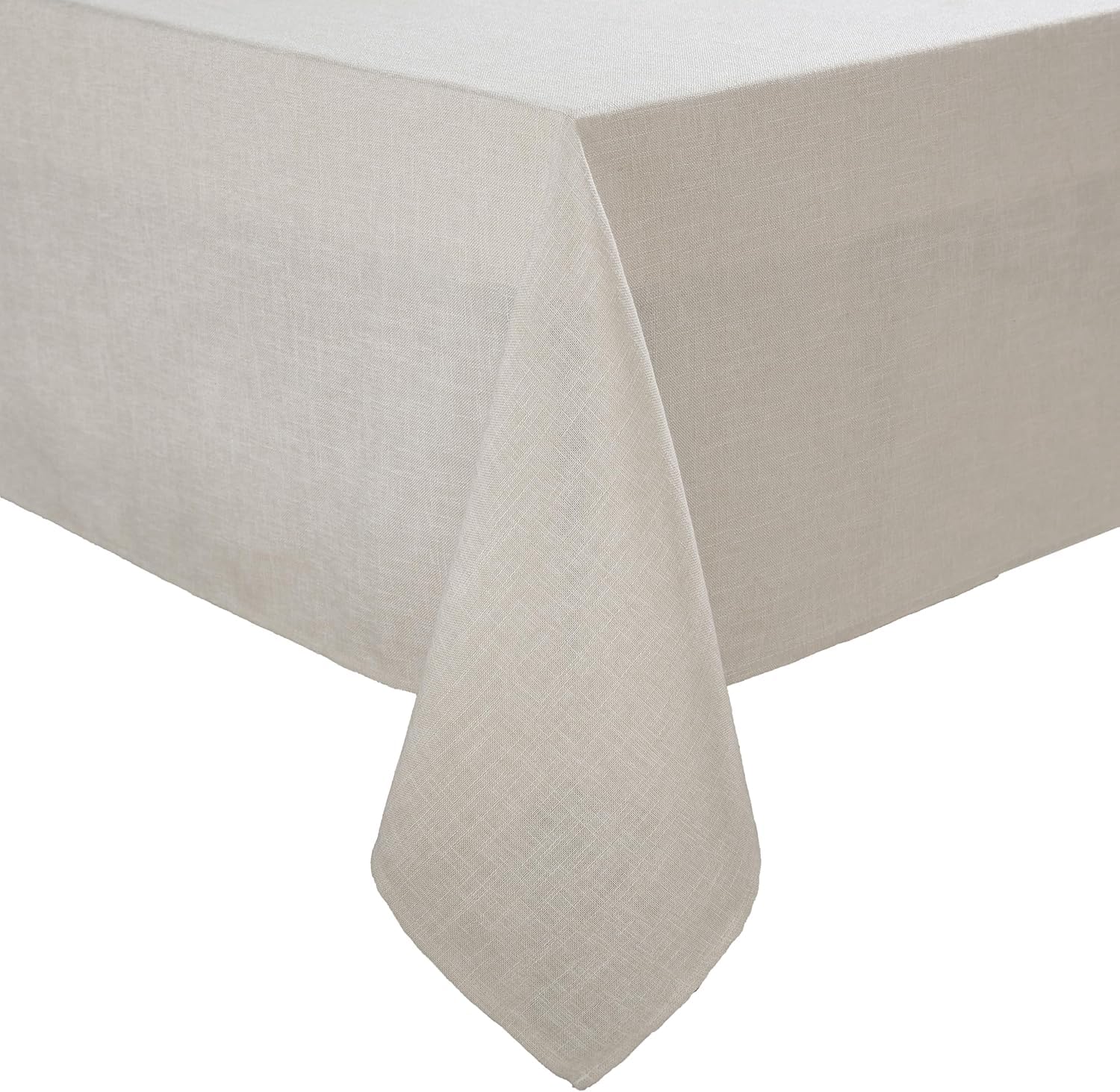 Laura Ashley Harper Luxuriously Smooth Fabric Tablecloth for Formal or Casual Dining, Holiday, Banquet, Wedding or Party, 60" x 144", Ivory