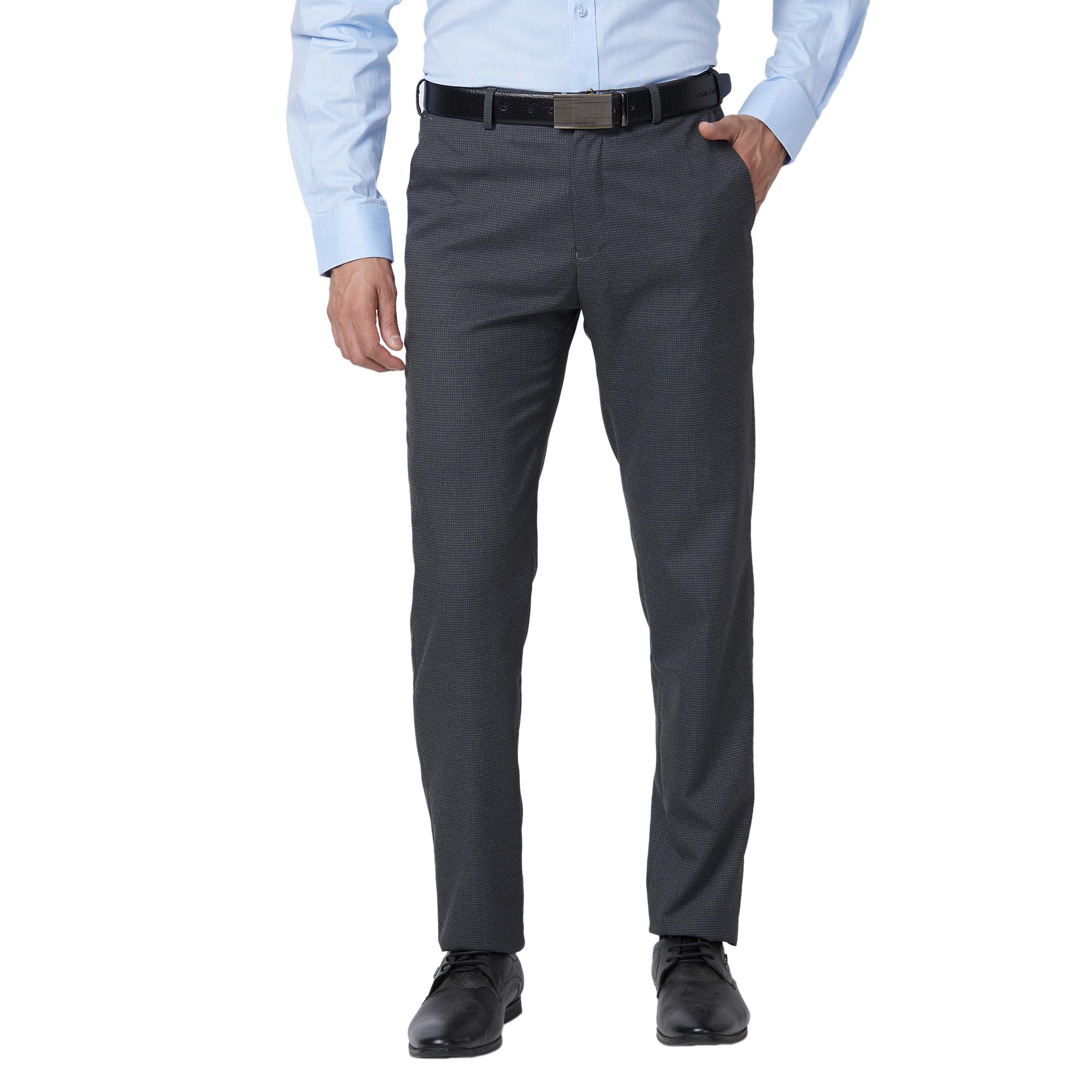 raymond Men's Mid Rise Slim Fit Polyester Blend Checks Pattern Flat Front Formal Trouser-picture-29