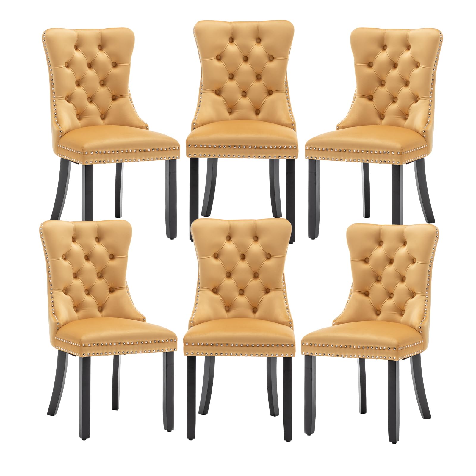 Hixkol Velvet Dining Chairs Set of 6,Upholstered Dining Chairs with Ring Pull Trim and Button Back,Modern Seating for Kitchen, Bedroom & Living Room(