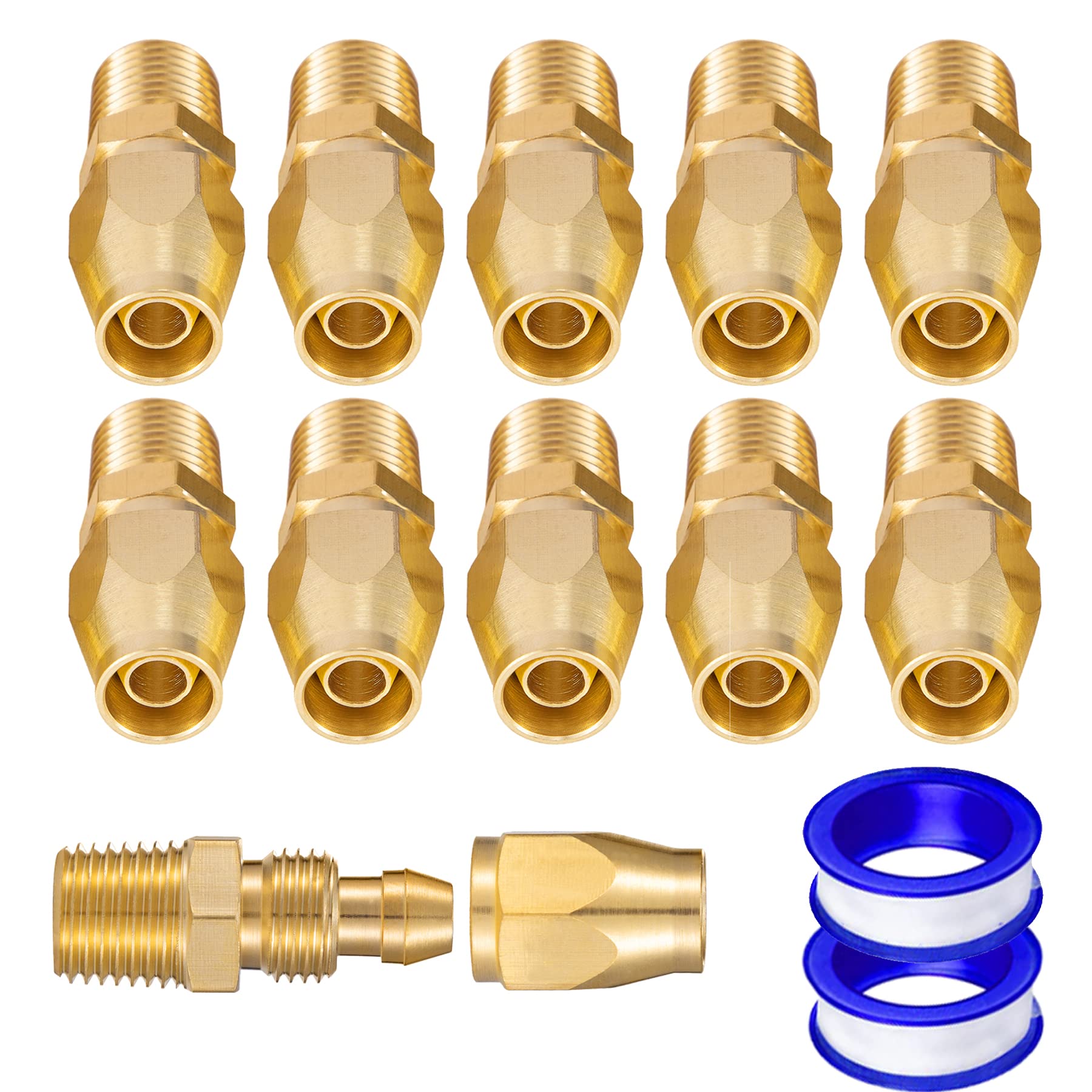 Breezliy Premium Solid Brass 10PCS Reusable Replacement Fitting For 3/8-Inch ID Hose,1/4-Inch NPT Rigid