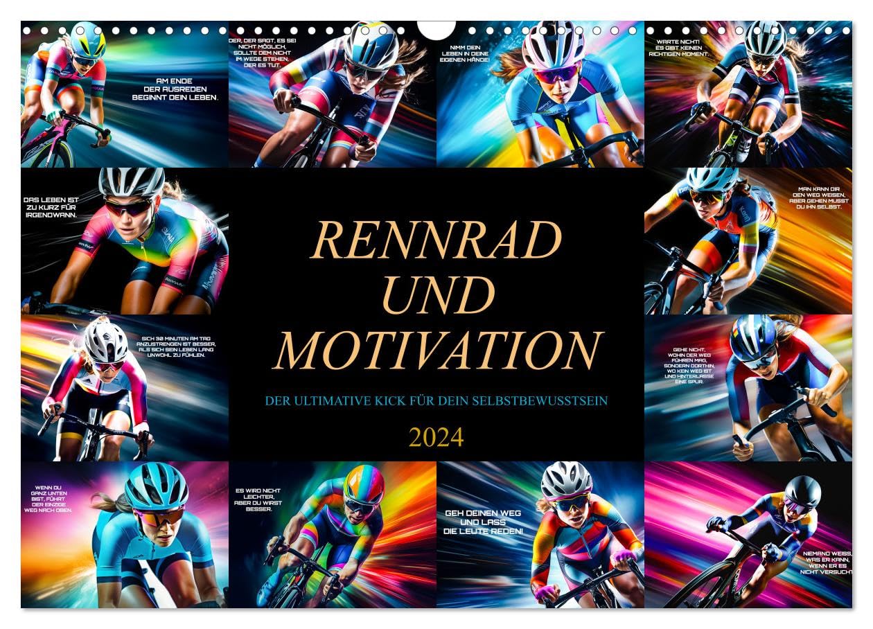 Rennrad und Motivation (Wandkalender 2024 DIN A3 quer), CALVENDO Monatskalender: Die hochwertigen Bilder und die sorgfältig ausgewählten Zitate machen ... Hingucker in jedem Raum. (CALVENDO Sport)