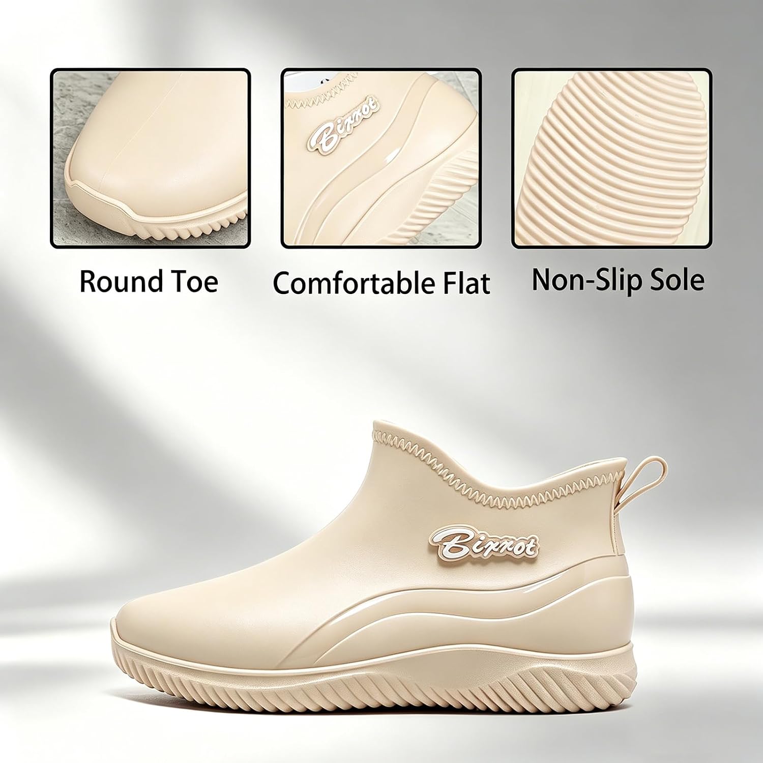 Women'S PVC Waterproof Rain Booties Comfortable Round Toe Non Slip Flat Lightweight Garden Shoes For Outdoor Work Muddy Fishing