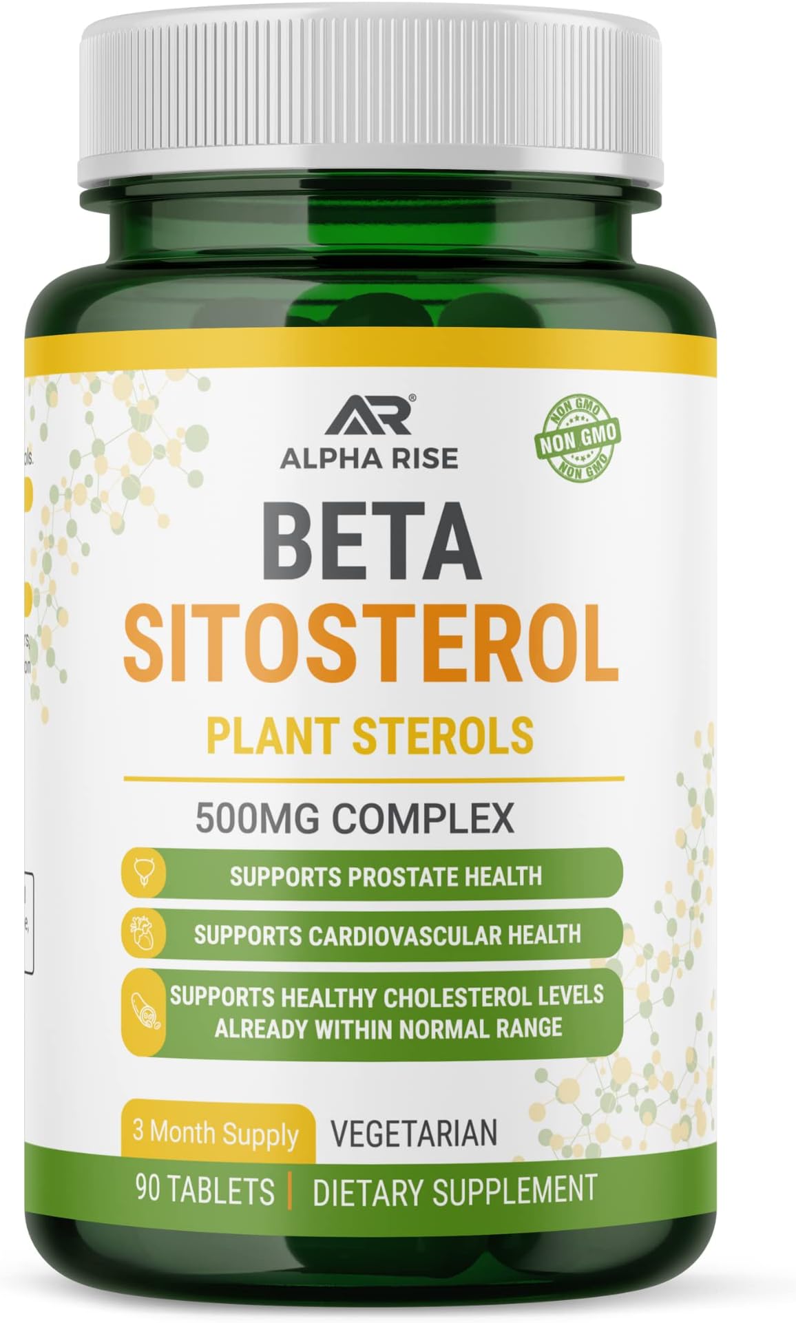 ALPHA RISEBeta Sitosterol - 500mg Tablets - Non-GMO - Support Prostate and Healthy Cholesterol Levels - Phytosterols Complex - Natural Plant Sterols and Stanols