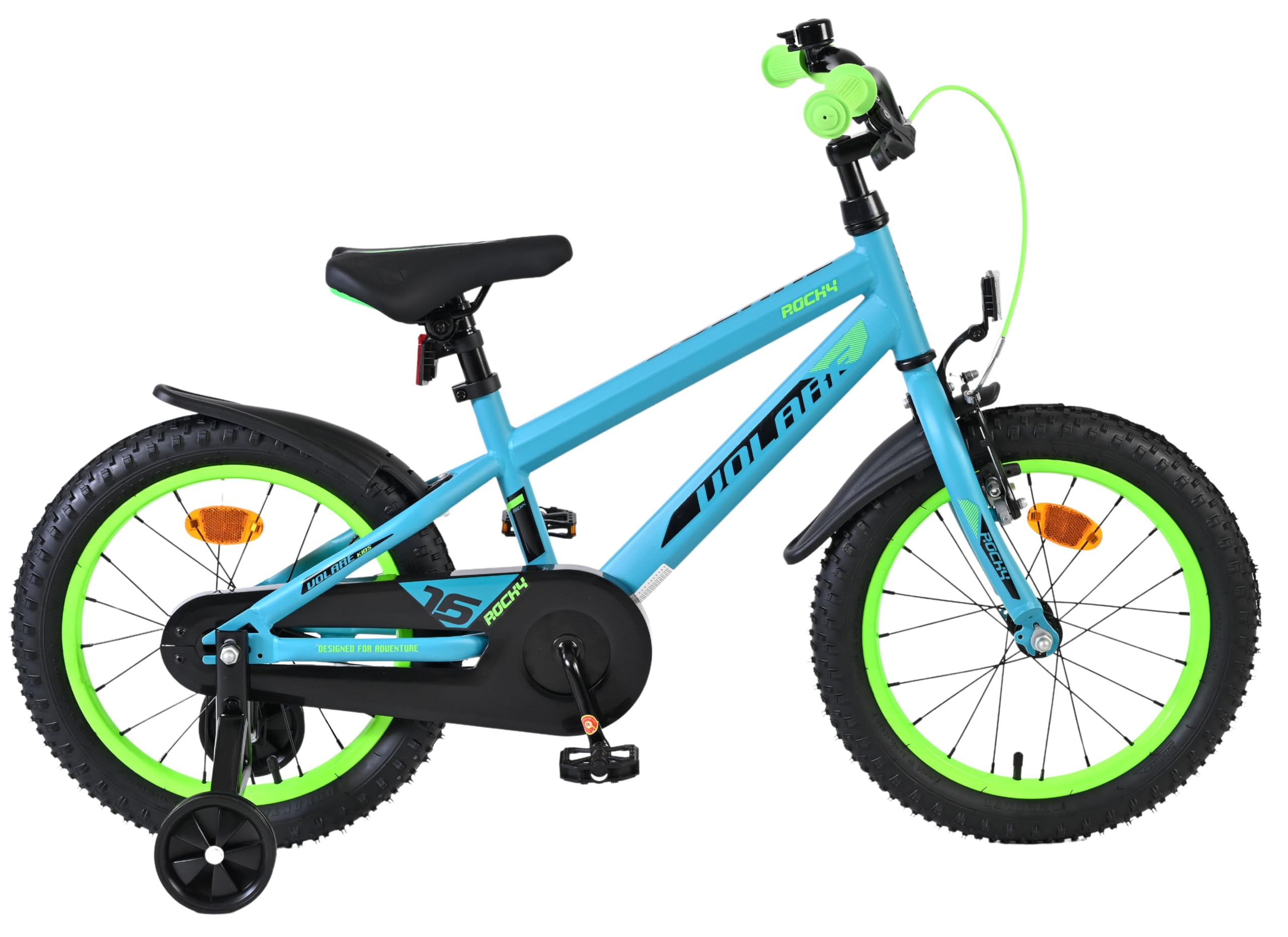 Volare Rocky Kinderfahrrad grün 16 Zoll | 4–6 Jahre | Hand- & Rücktrittbremse | Stützräder | Kettenschutz | Verstellbarer Sattel | Geschenk für Mädchen & Jungen