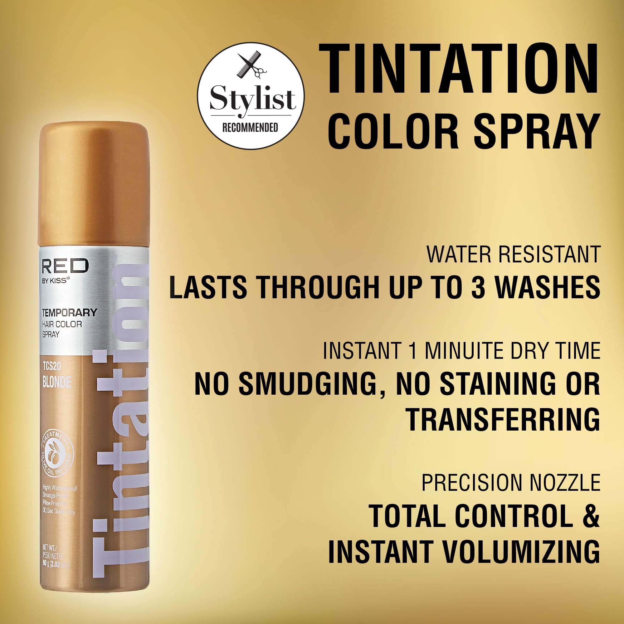 Red by Kiss Tintation Temporary Hair Color Spray, Instant Gray Root Touch Up Coverage, Water-Resistant & Smudge-Proof, Easy Wash Out, Barber & Hairline Touch-Up, Quick-Dry (Blonde, 2.82 oz)