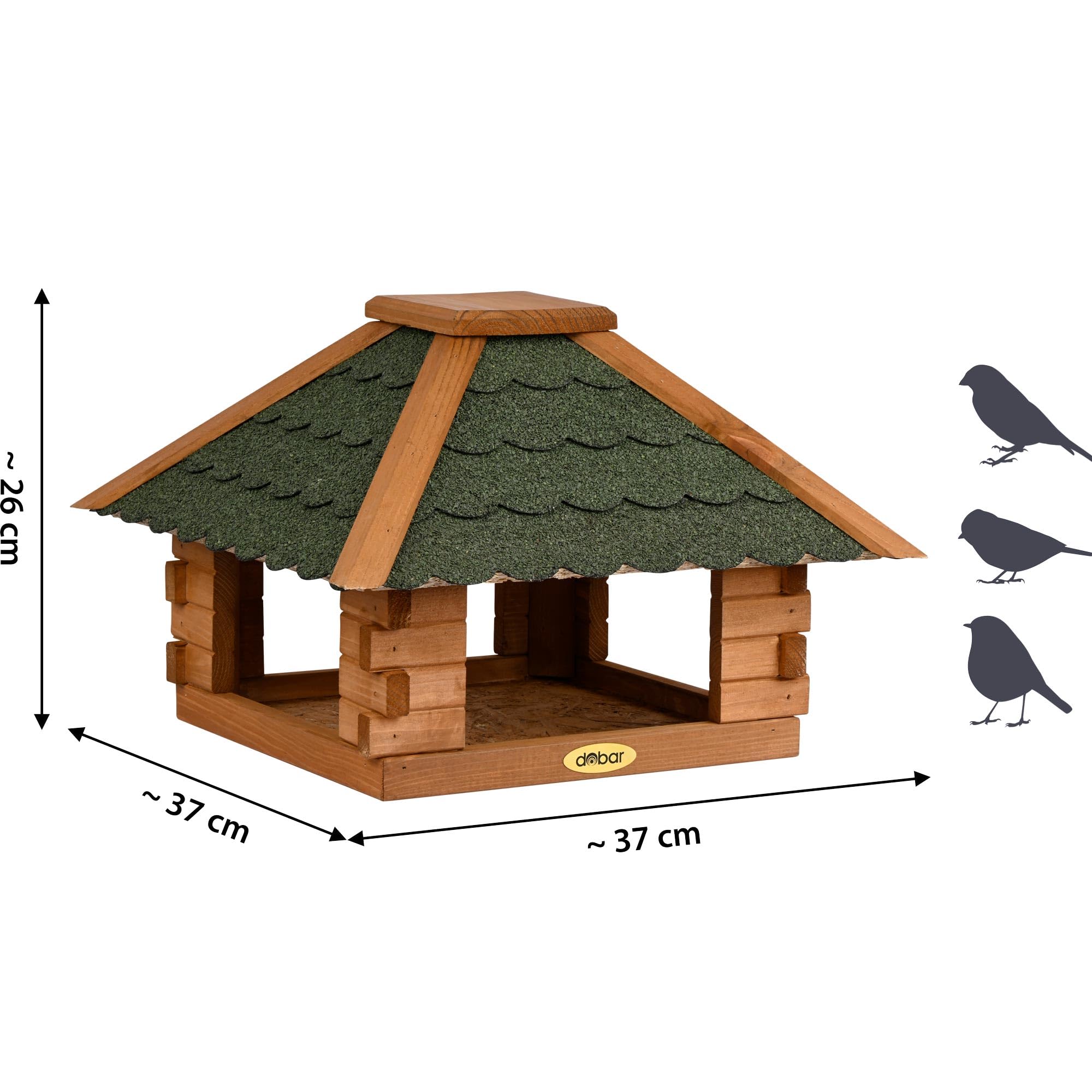 dobar® Vogelhaus Blockhaus 4-eckig mit Bitumendach - Vogelfutterhaus aus Holz wetterfest lasiert - Futterstation für Wildvögel stehend für Ständer - Grün