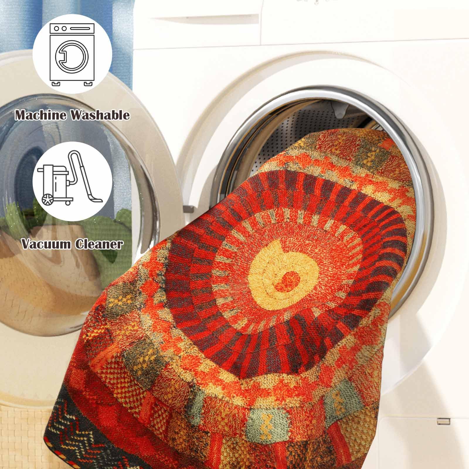 Betadistor Tapis rond vintage de luxe à motif bohème - Lavable en machine - Tapis de sol antidérapant et doux pour chambre à coucher et salon, rouge, 404-10120