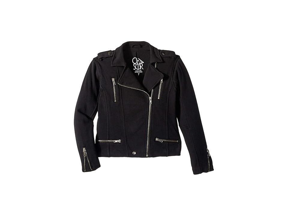 

Chaser Kids Super Soft Cotton Fleece Moto Jacket w/ Zipper Details (Little Kids/Big Kids) (True Black) Girl's Coat