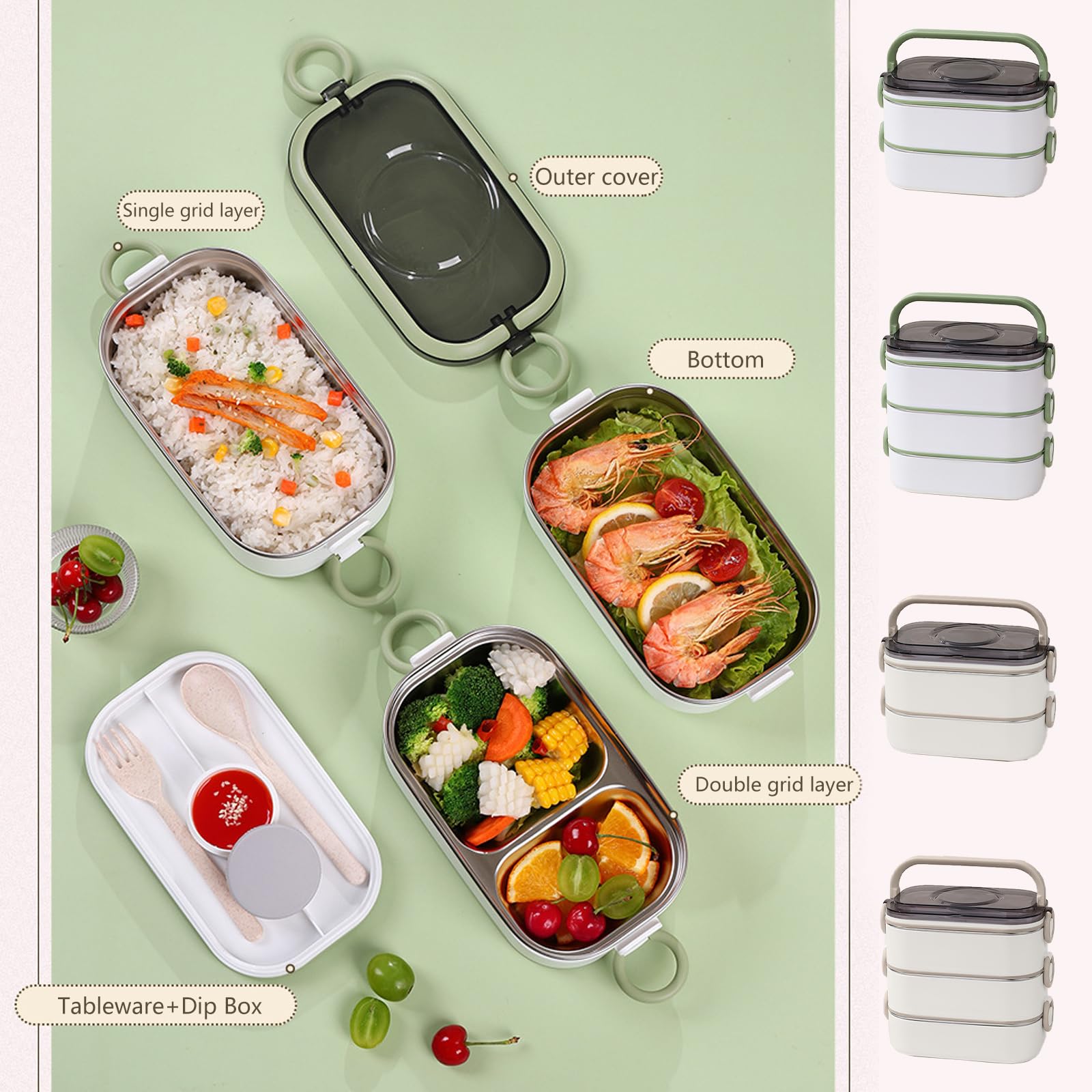 Récipient pratique de préparation de repas, boîte à déjeuner anti-fuite en acier inoxydable avec compartiments, récipient alimentaire efficace, déjeuner isolé