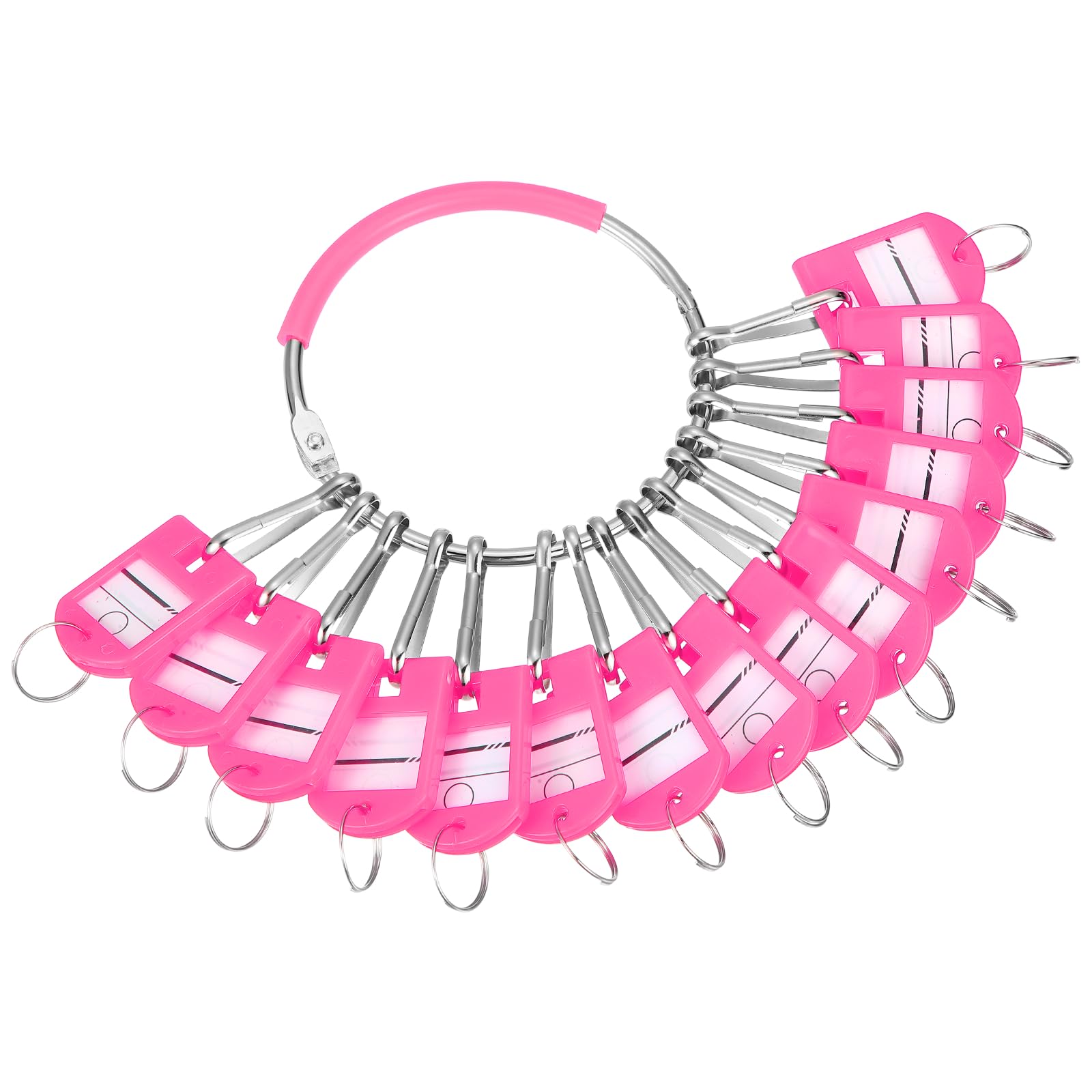 PATIKIL 10Pcs Key Tags with Labels, Portable Key Organizer Metal Ring with 10Pcs Individual Spring Hooks Keychain Markers Tags Identifiers Holder and Plastic Handle for Hotel Office, Pink