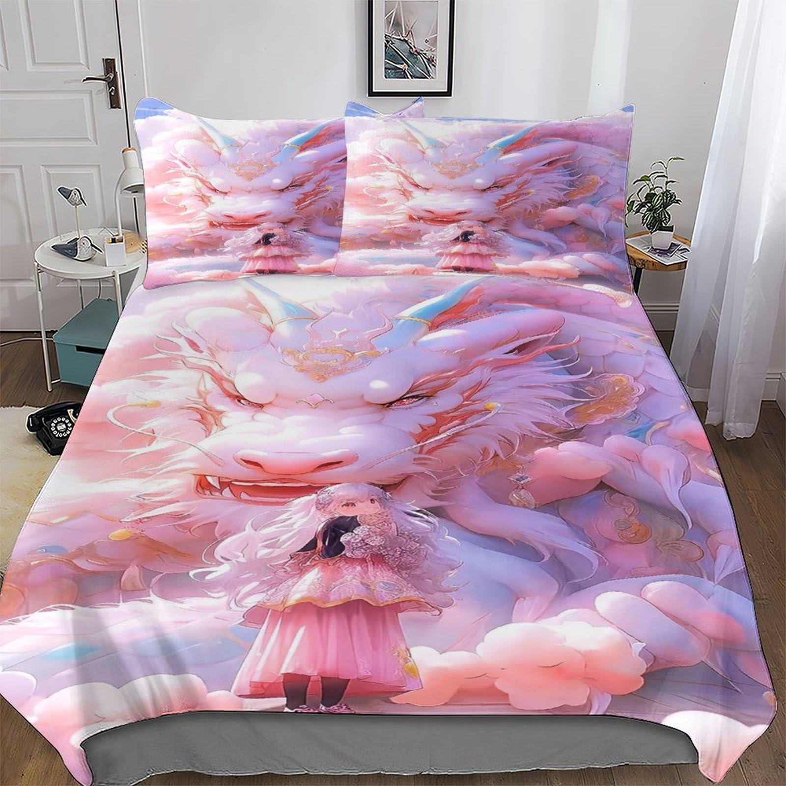 Parure de lit dragon microfibre douce parure housse de couette king 220x240cm de qualité supérieure