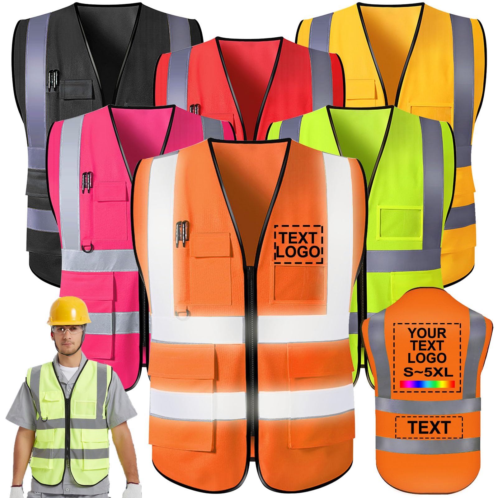 Custom Safety Vest for Men High Visibility Protective Workwear 5 Pockets With Reflective Strip