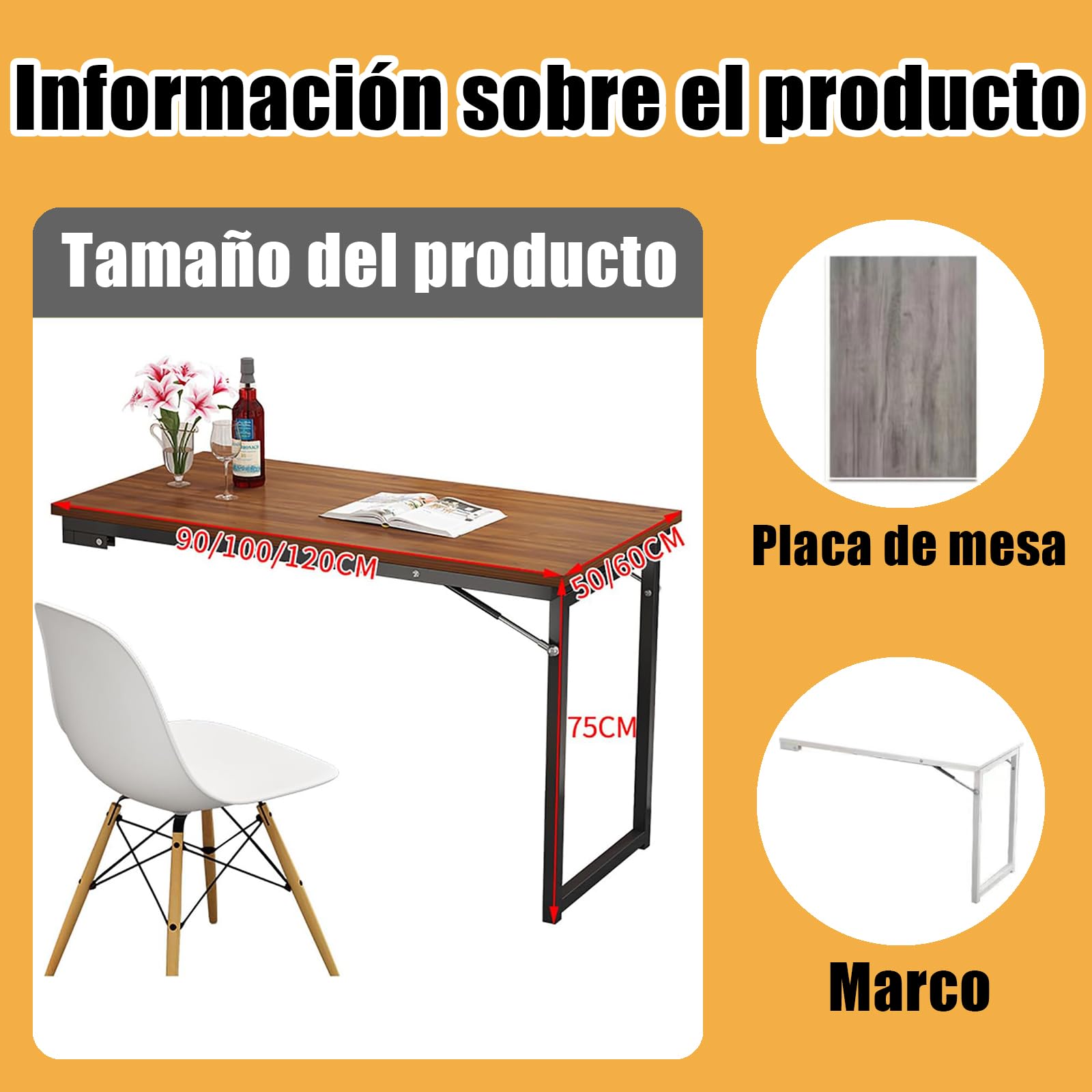 Mesa Abatible Pared Plegable Cocina - Escritorio Compacto, Diseño Minimalista para Espacios Pequeños, Fácil Montaje
