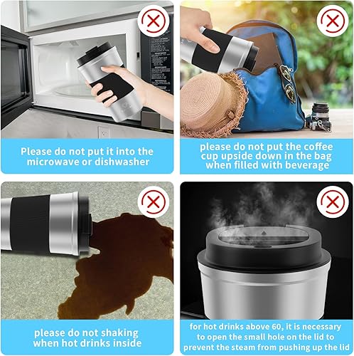 Miniatura 6 de Vaso térmico de acero inoxidable de 12 onzas con aislamiento al vacío, taza de viaje a prueba de derrames con tapa, térmica para mantener el calor o