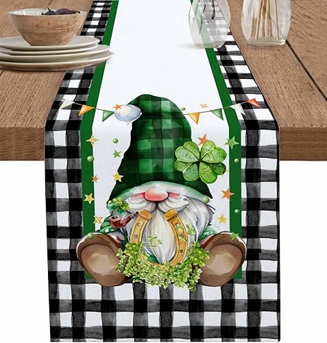 Miniatura 26 de Camino de mesa de lino de arpillera de 108 pulgadas de largo, arte abstracto moderno, bloque de color, gris, negro y rojo, camino de mesa