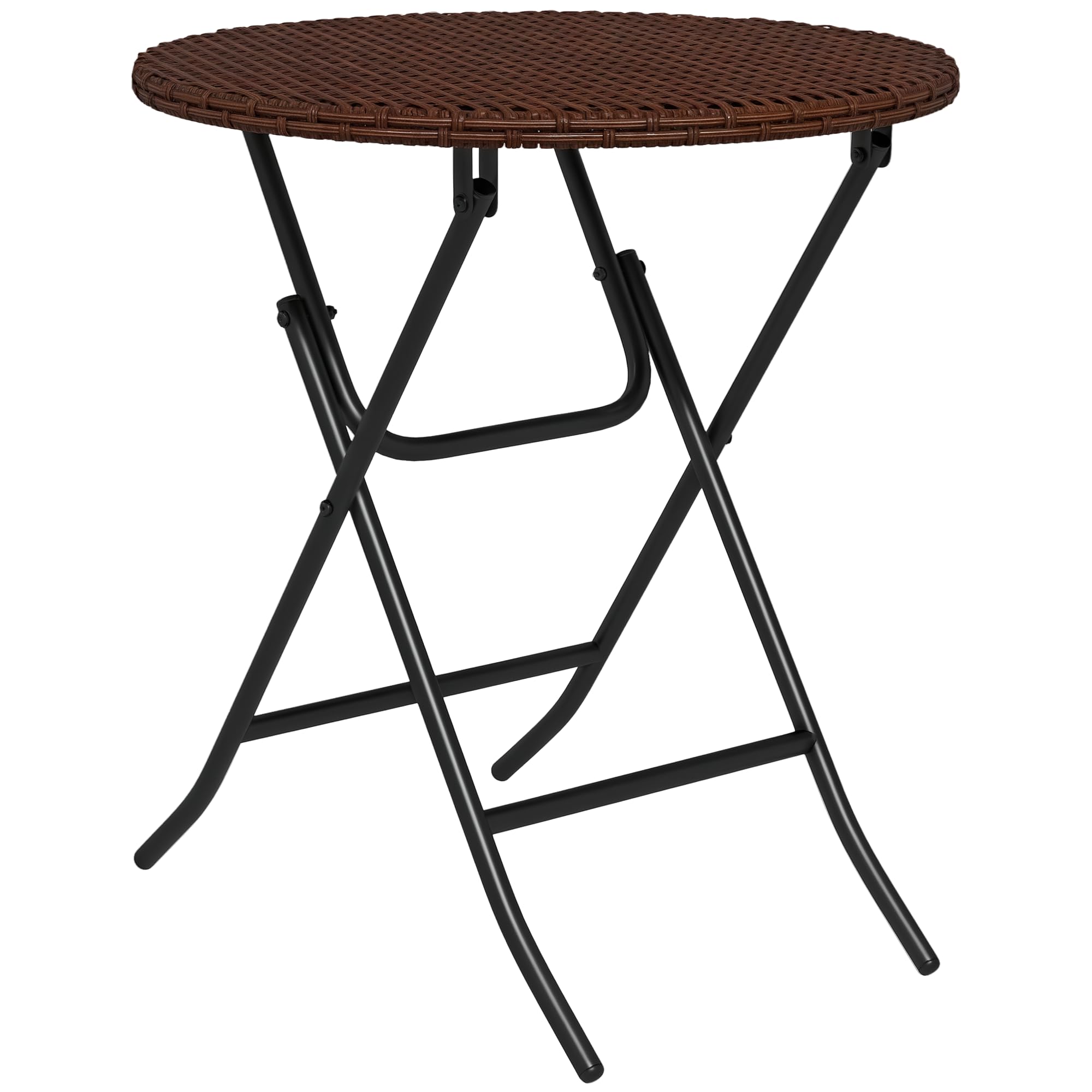 Outsunny Foldable PE Rattan Outdoor Coffee Table Metal Frame Mixed Brown