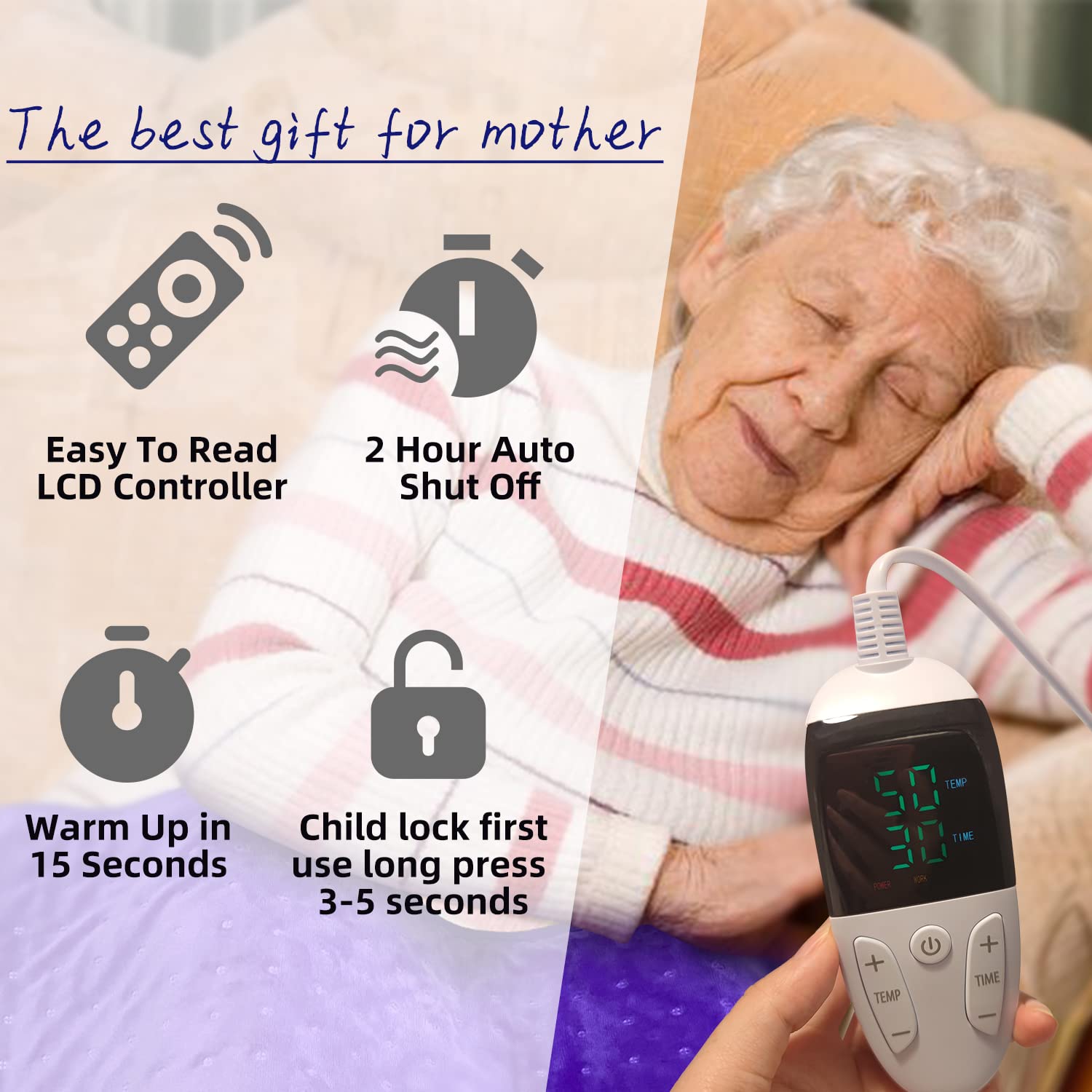 KONGPILI Heating Pads for Cramps Purple XL Heating Pad for Back Pain Relief?Leg?Neck and Shoulder Weighted Heating Pad with Auto Shut Off Large Period Pain Relief Gifts for Women