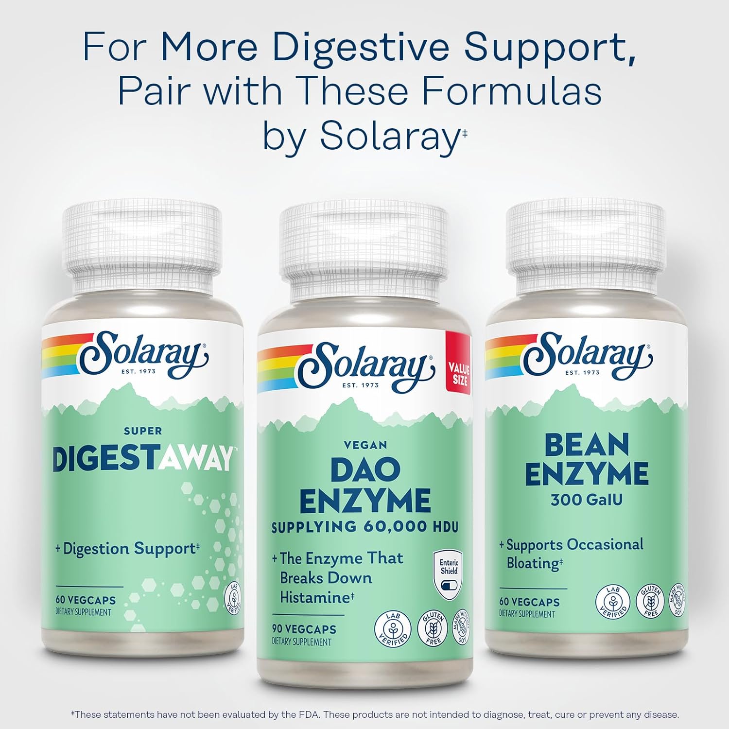 SOLARAY DAO Enzyme - Breaks Down Histamine - 60,000 HDU - Vegan, Gluten Free, Lab Verified - 90 Servings, 90 VegCaps