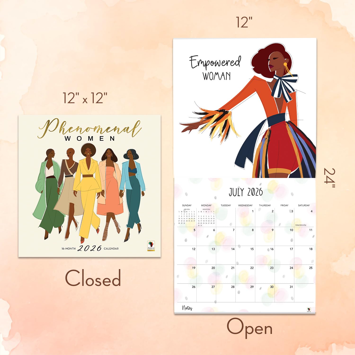 African American Expressions Calendarios de pared 2026 – Calendarios mensuales que celebran la cultura negra y la historia – Calendario colgante de 12 x 12 pulgadas – 16 meses (mujeres fenomenales)