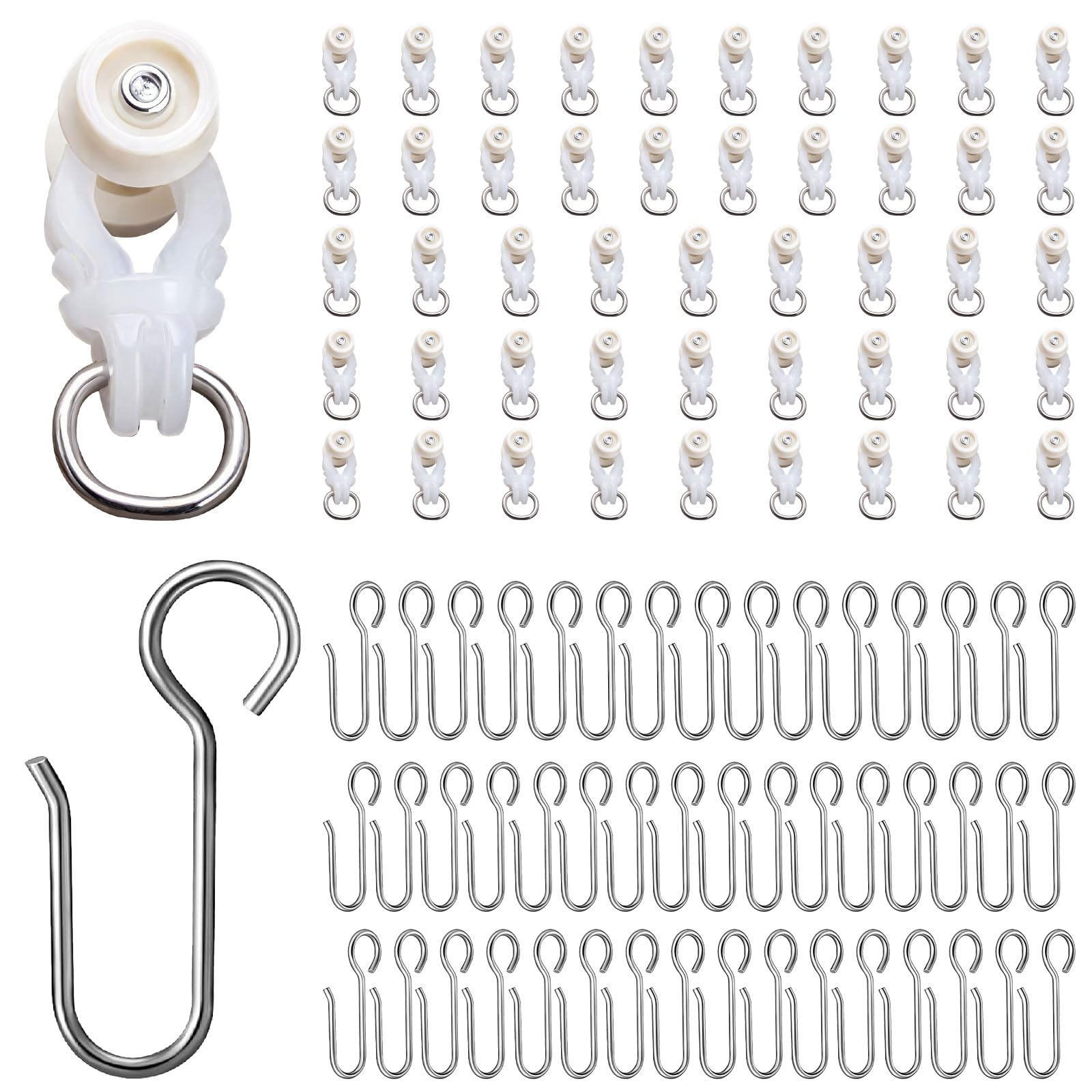 Ceiling and Wall Curtain Track Room Divider Curtain Rods Heavy Duty Curtain Rail Suitable for Living Room Bedroom Bathroom Dedicated Pulleys and S-hooks White (48 Sets)