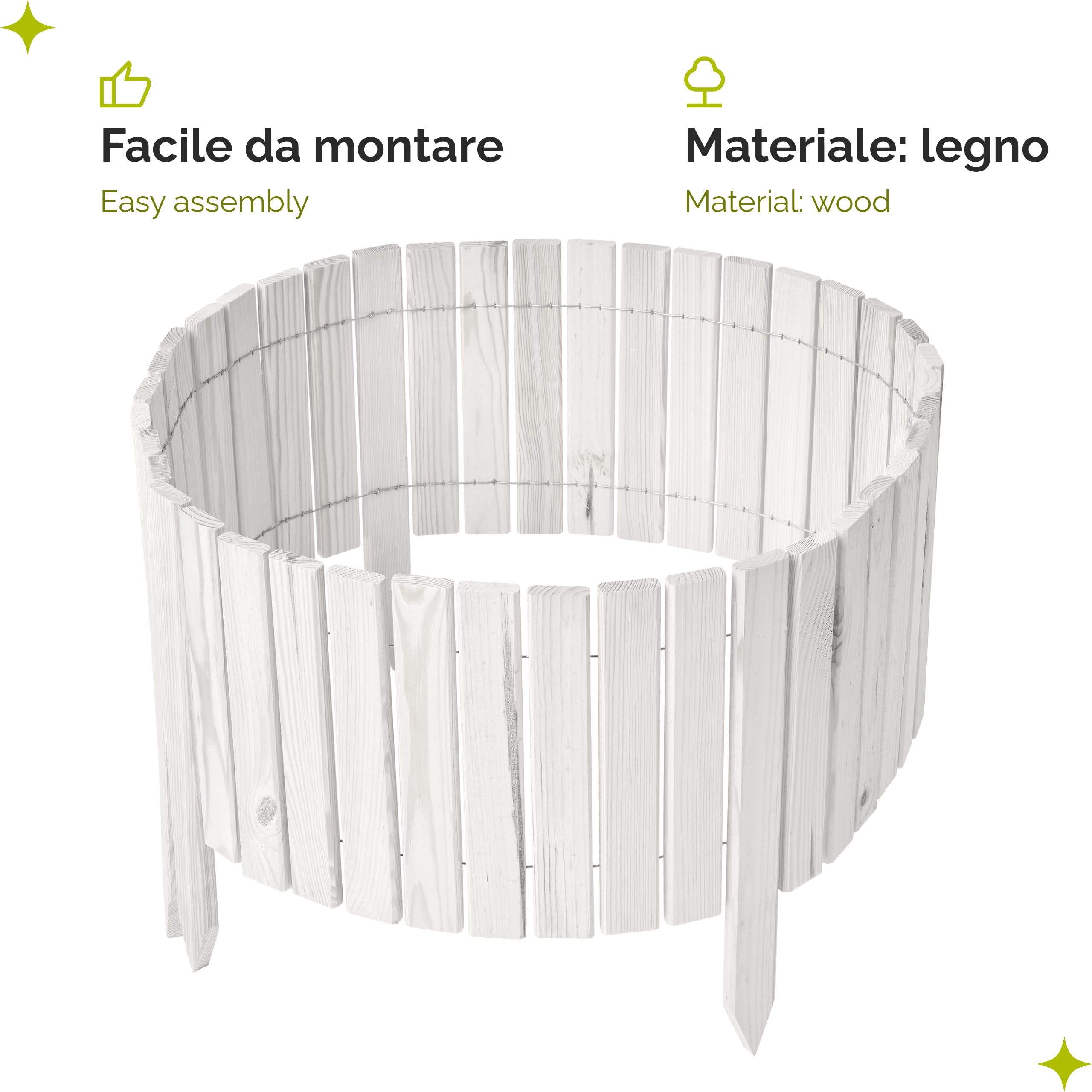 Garronda Rollborder Recinzione in legno flessibile 200 x 30 cm bordatura giardino bordura per aiuola staccionata in legno cordolo Decorazione da frutteti Palizzata GD-0149 Bianco