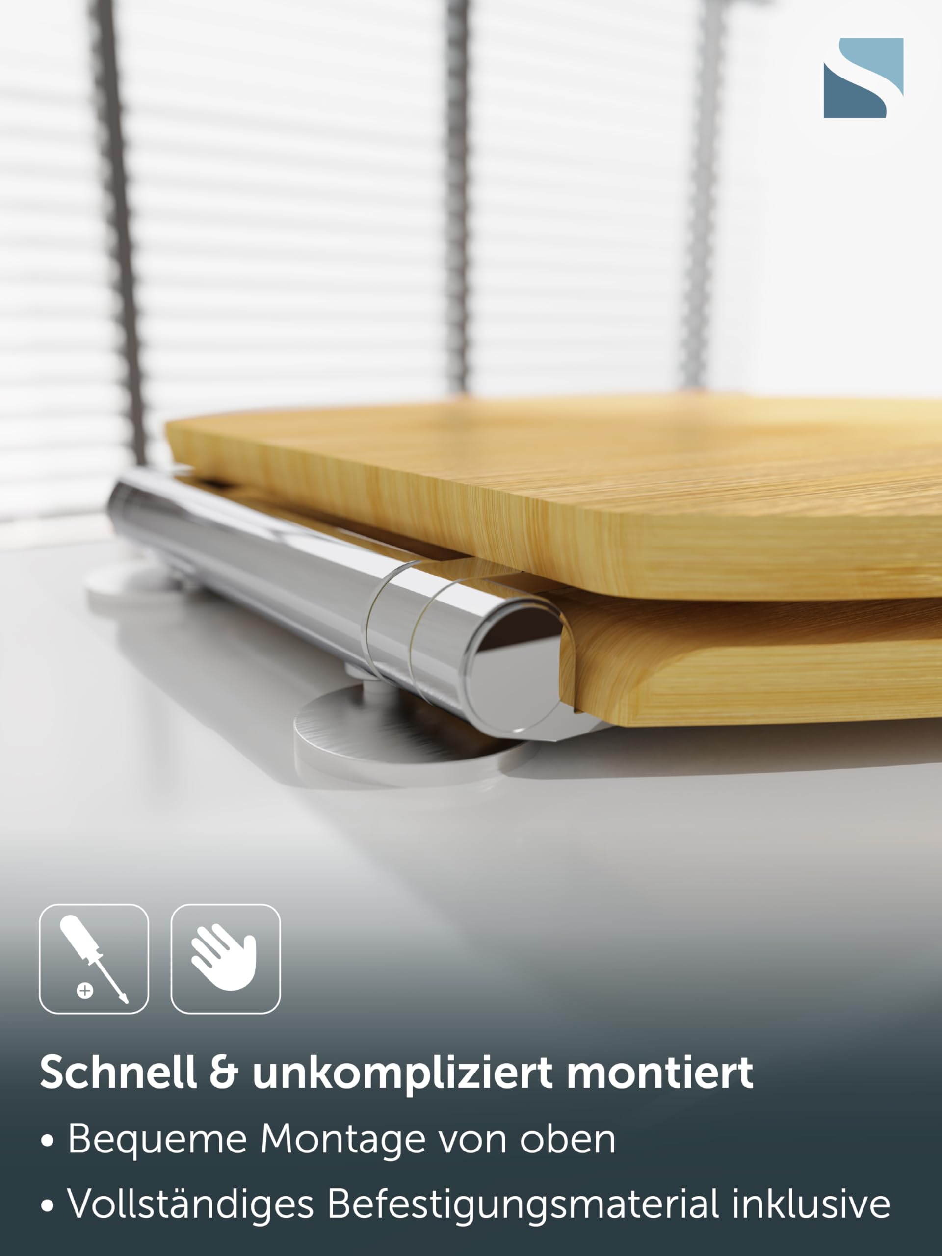 SCHÜTTE WC Sitz mit Absenkautomatik & Schnellverschluss | Abnehmbarer Toilettendeckel Holz zur Reinigung | Nachhaltige Klobrille mit Deckel | Klositz Einfache Montage | Bambus