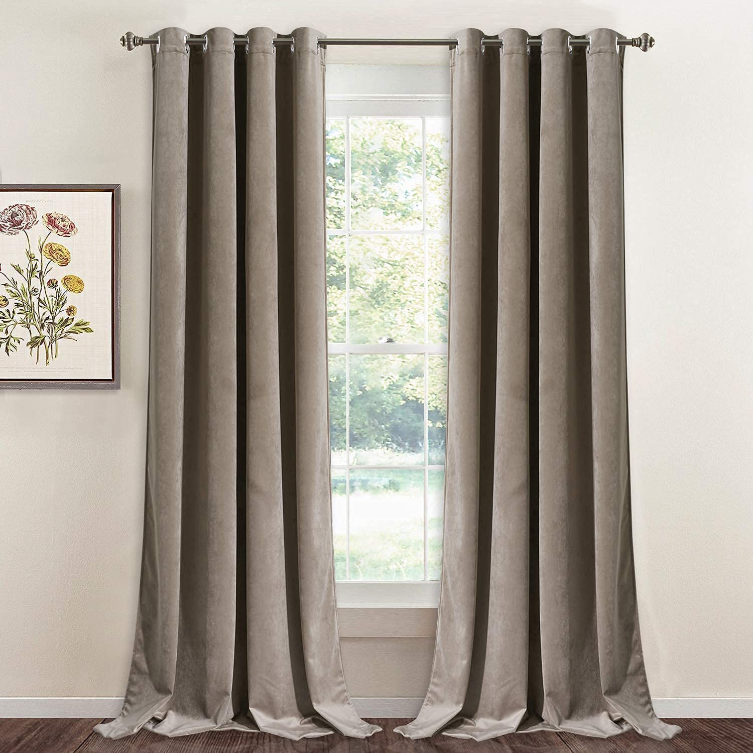 Room Darkening Velvet Door Curtains 12 feet Long for Living Room Bedroom Home (Mouse Color, Pack of 2 Sets)