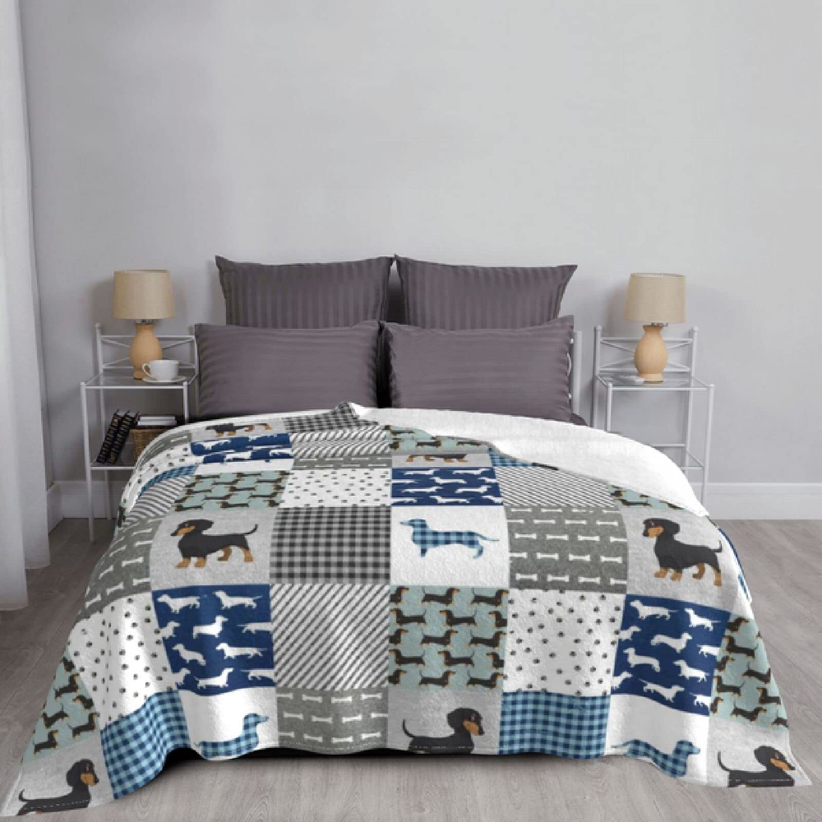 Famitile Coperta con bassotto, morbida coperta in flanella sherpa con bassotti, calda e accogliente coperta in pile con bassotto sfocato, per bambini e adulti