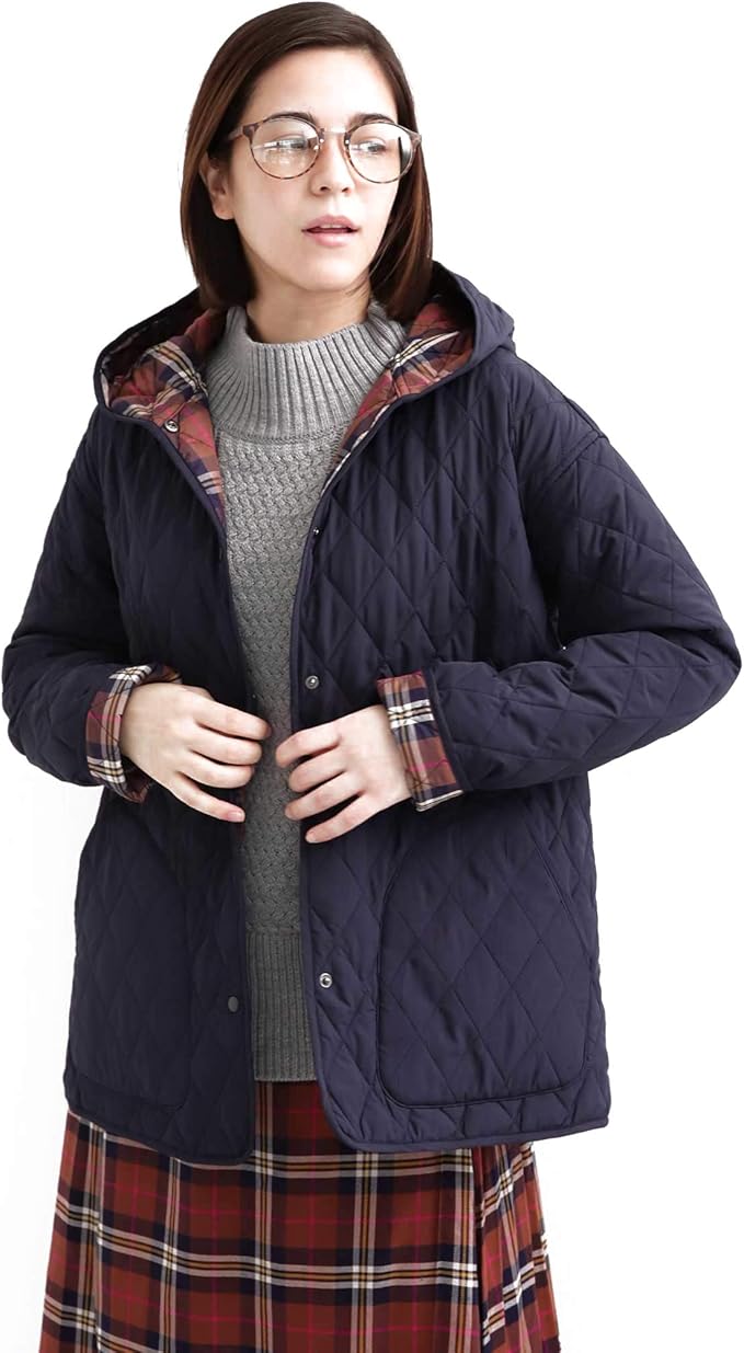 Amazon アフタヌーンティー リビング Afternoontea Living コート ジャケット Gr31 リバーシブルタータンチェック柄キルトコート ネイビー コート ジャケット 通販