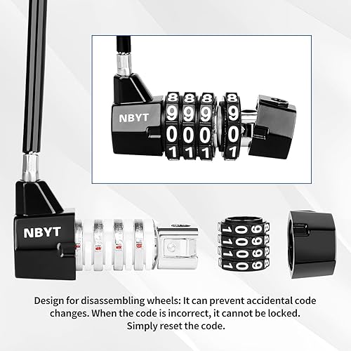 Miniatura 4 de Cerraduras de cable con combinación, cable de acero con cerradura de combinación de 4 dígitos con código reiniciable para bicicletas, taquillas,