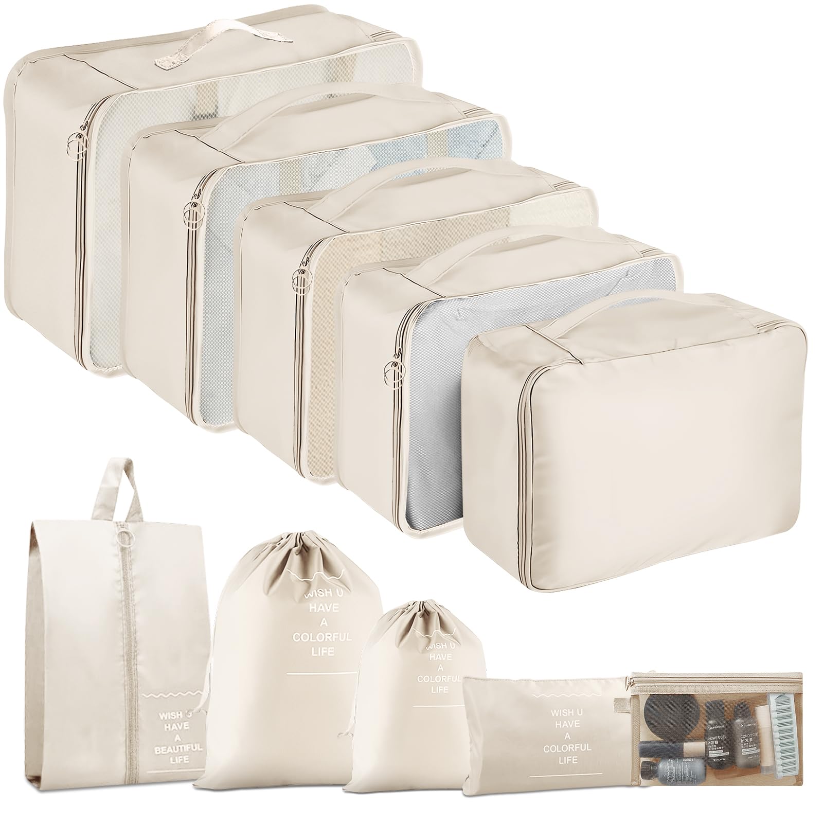 Photo 1 of Packing Cubes for Travel-10 Set Luggage Organizer Bags for Family, Mesh Breathable Packing Cubes for Suitcases Durable Travel Essentials Bags Set