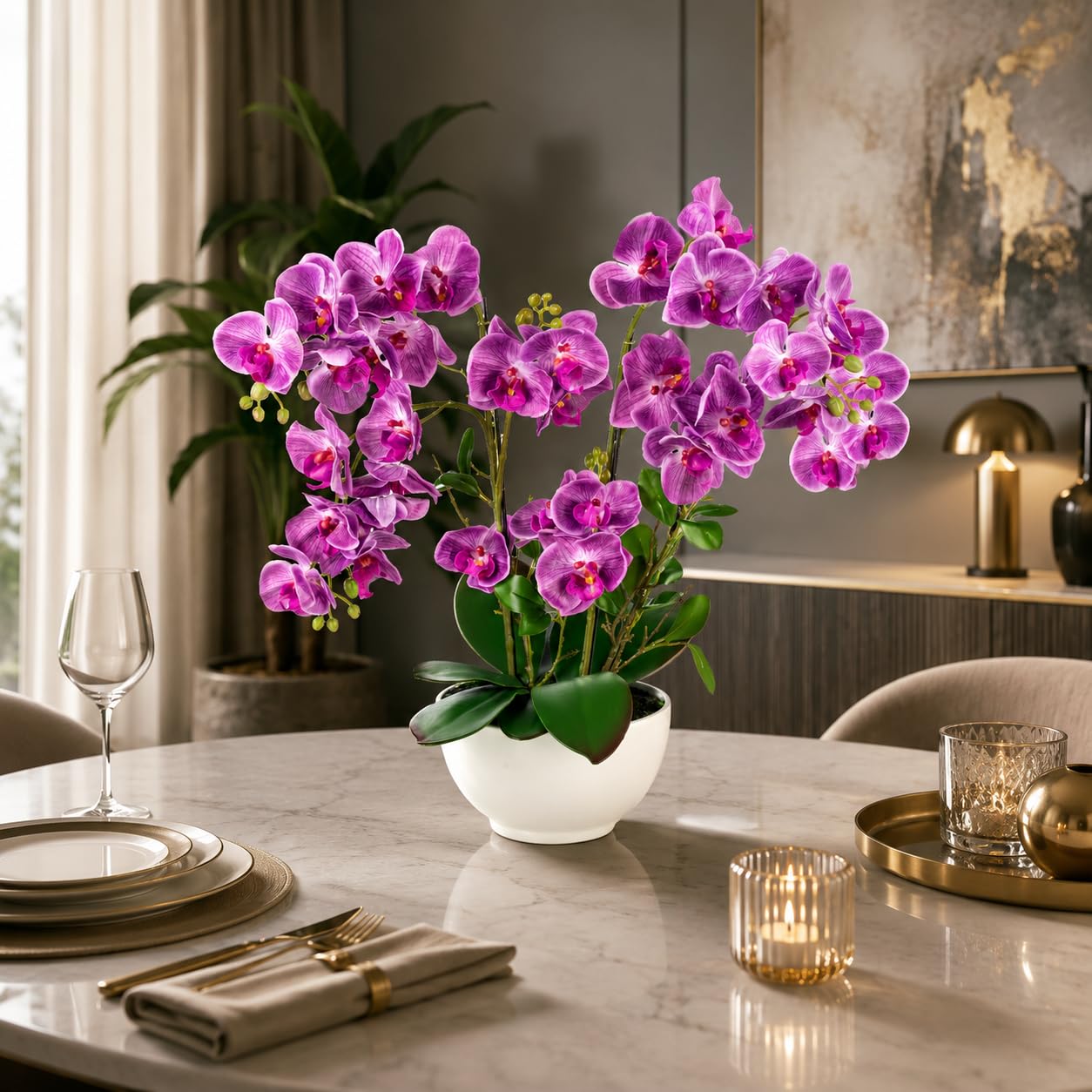 PASCH® Orchidea Artificiale XXL Grande (56 cm) in Vaso di Ceramica Lucida - Fiori Come Veri