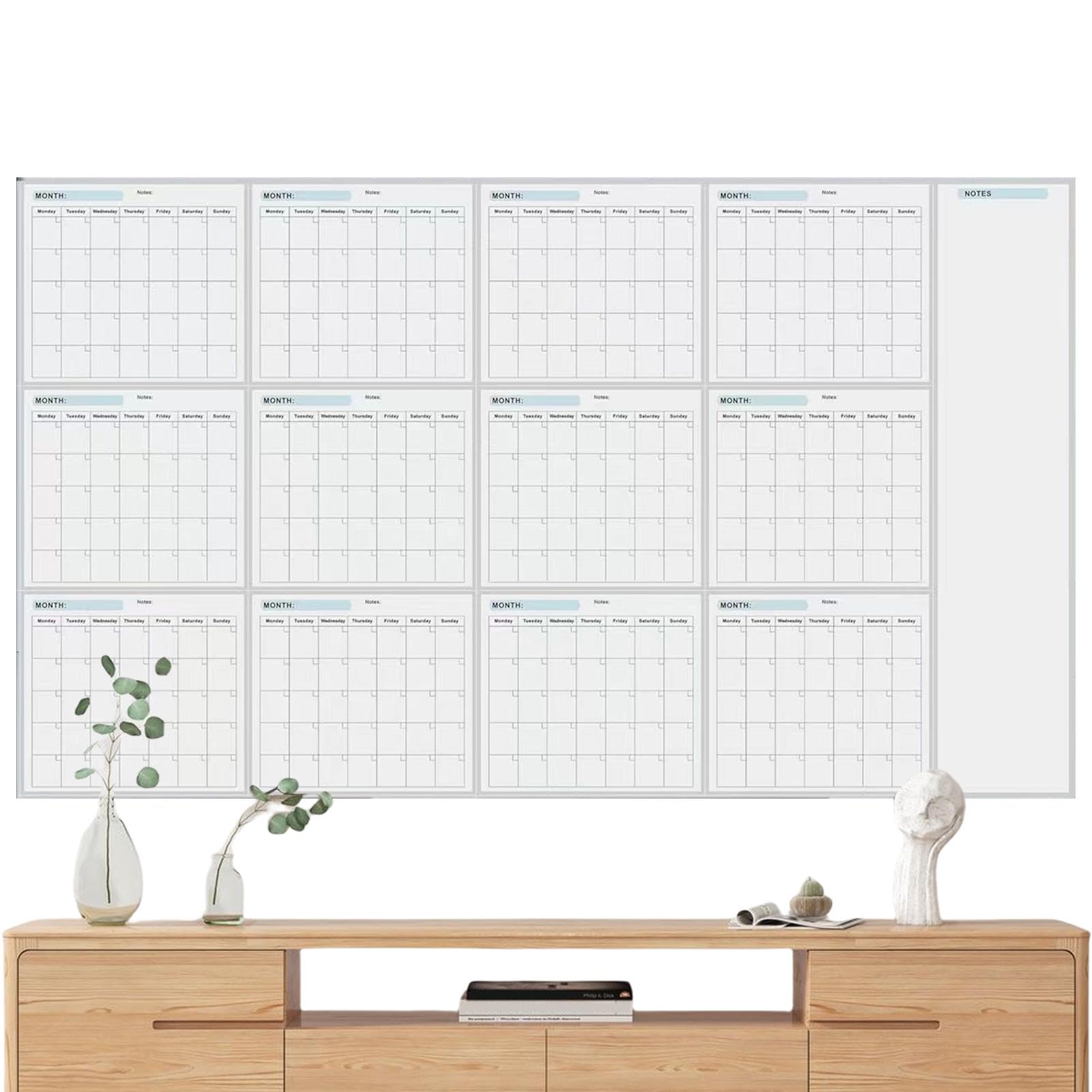 Grand Calendrier Mural Effaçable À Sec, 150X85cm Calendrier Mural Annuel Effaçable À Sec, Calendrier Vierge Non Daté Sur 12 Mois, Calendrier Annuel De Tableau Blanc Vierge Réuti Pour Le Burea