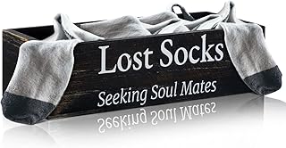 Farmhouse Lost Socks Basket Wooden Missing Sock Basket Laundry Room Organization Rustic Farmhouse Decor Funny Lost Socks Laundry Sign Sock Bin for Laundry Room Decor (Black, 9.4 x 3.94 x 2.36'')