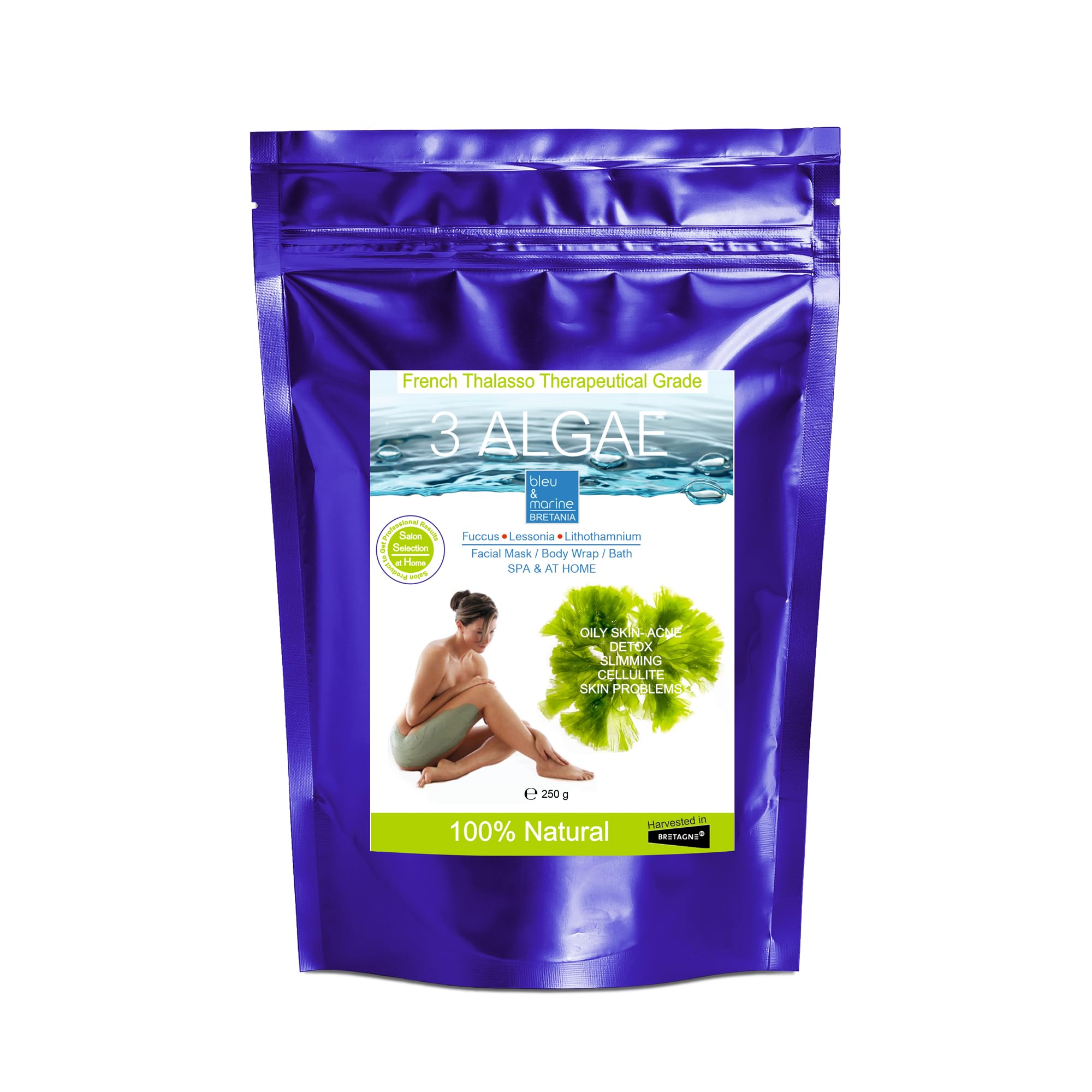 bleu & marine Bretania - Polvere di Alghe Rimodellanti | Trattamento Viso e Corpo | Azione Detox | Riduzione Cellulite | Ricca di Vitamine e Minerali | Per Pelle Luminosa e Rivitalizzata, 250g