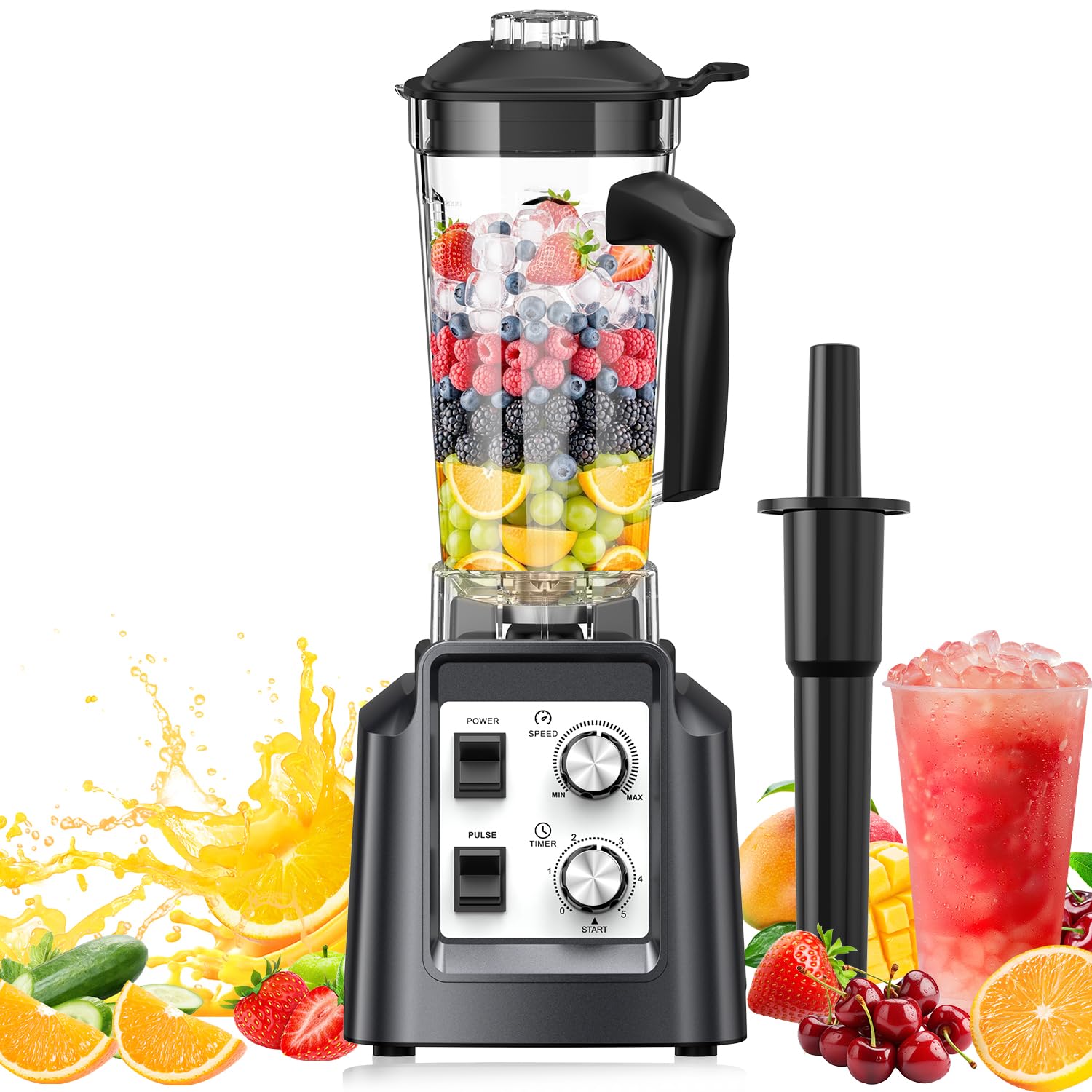 Blender, 68Oz. Countertop Blenders with 20Oz. Grinder, 28000 RPM Kitchen Blender for Smoothies, Ice Crushing, Frozen Fruits, Self-Cleaning, Speed Adjustabl, Black