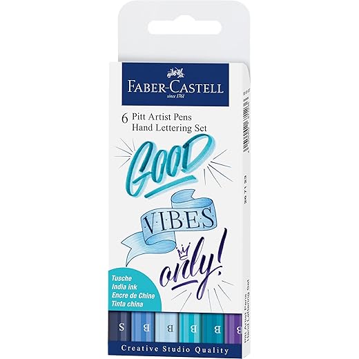 Faber-Castell Pitt Artist Pen Hand Lettering Set - 6 Blue Brush Lettering Pens